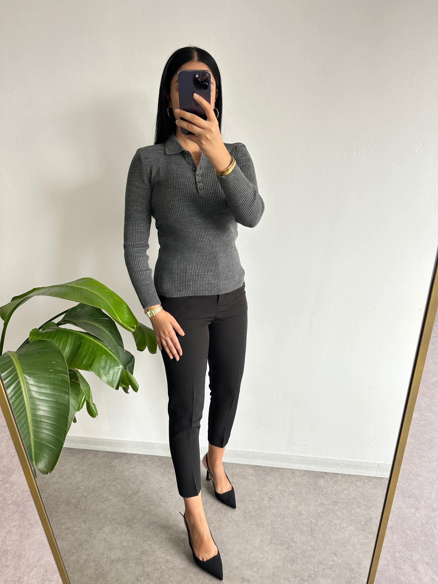 triko polo yaka bluz gri