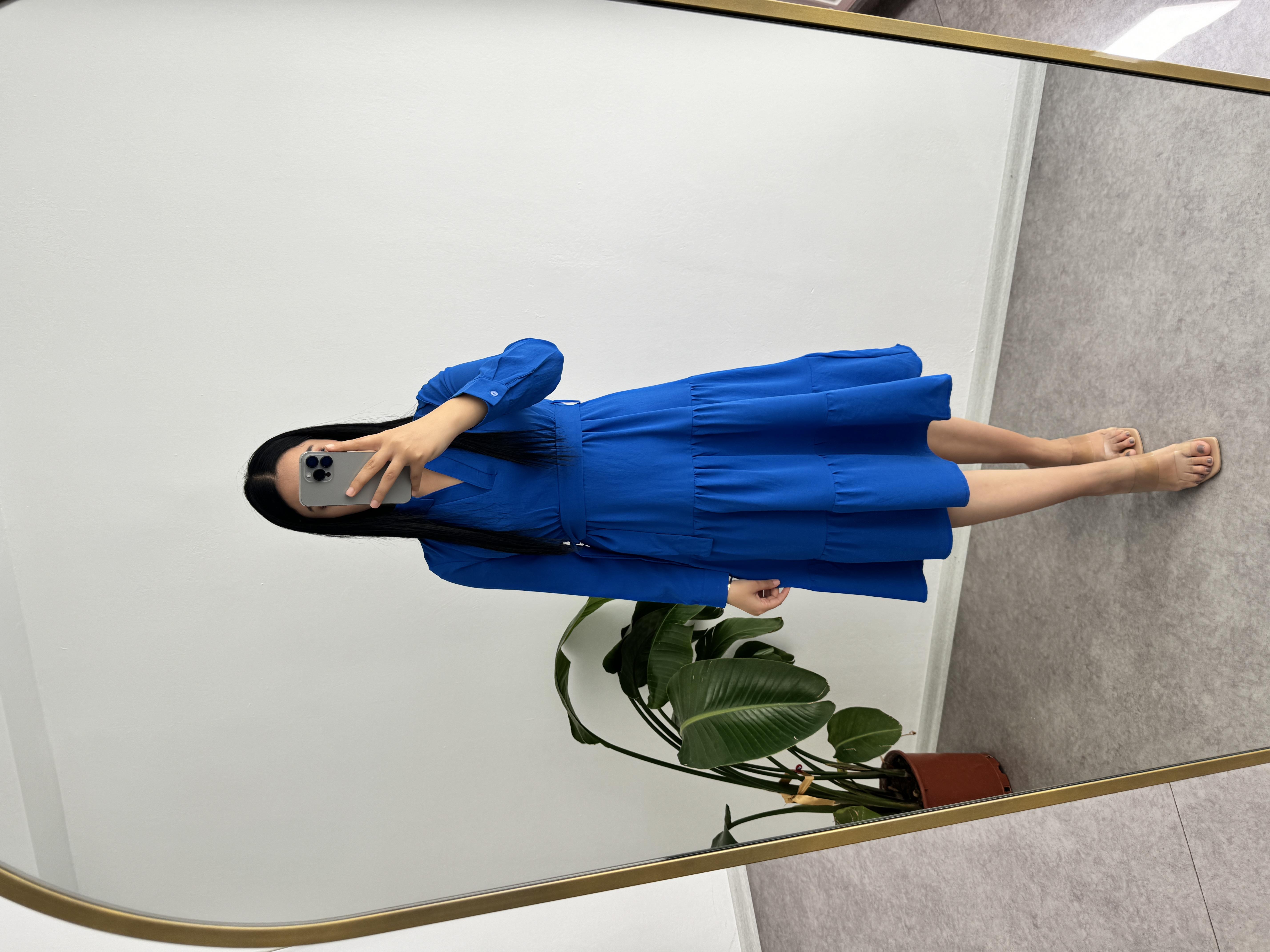 Uzun Kollu Mavi Elbise 