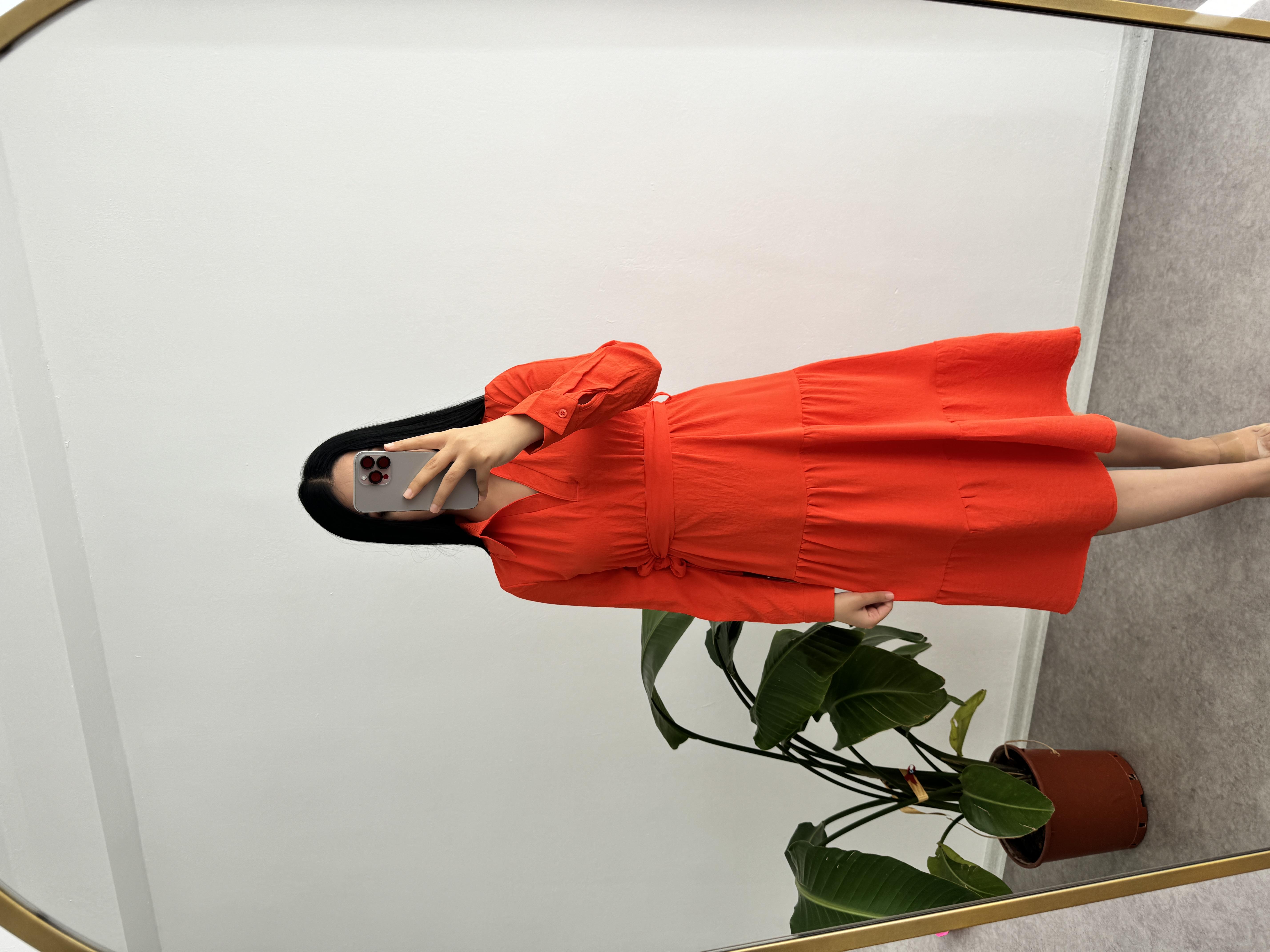 Uzun Kollu Turuncu Elbise