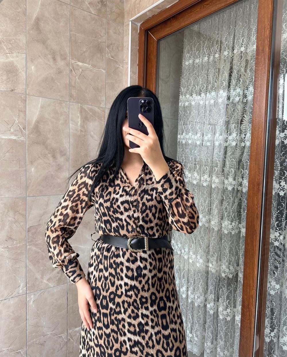 UZUN LEOPAR ELBİSE