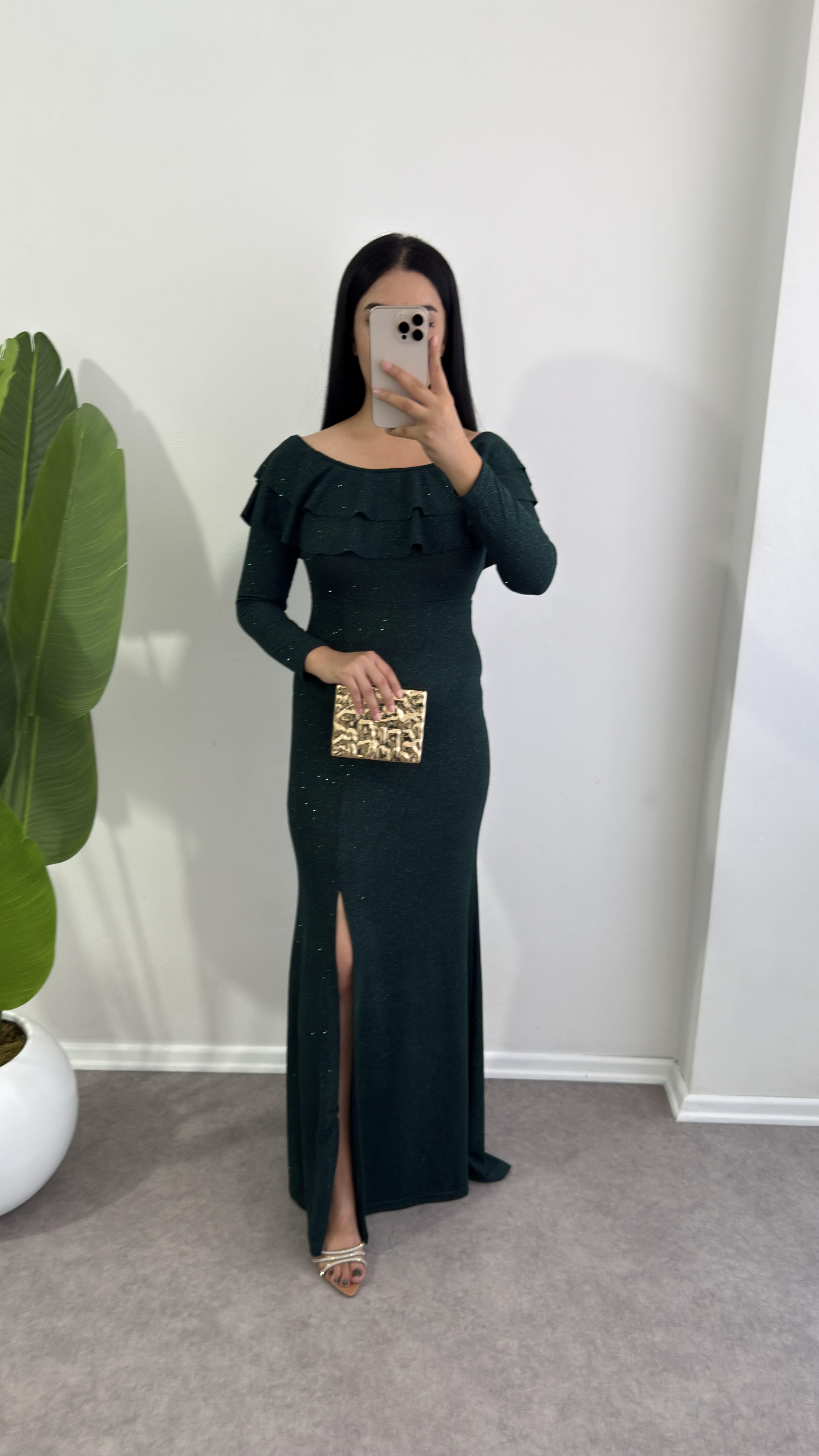 Yeşil Madonna Yaka Mera Elbise