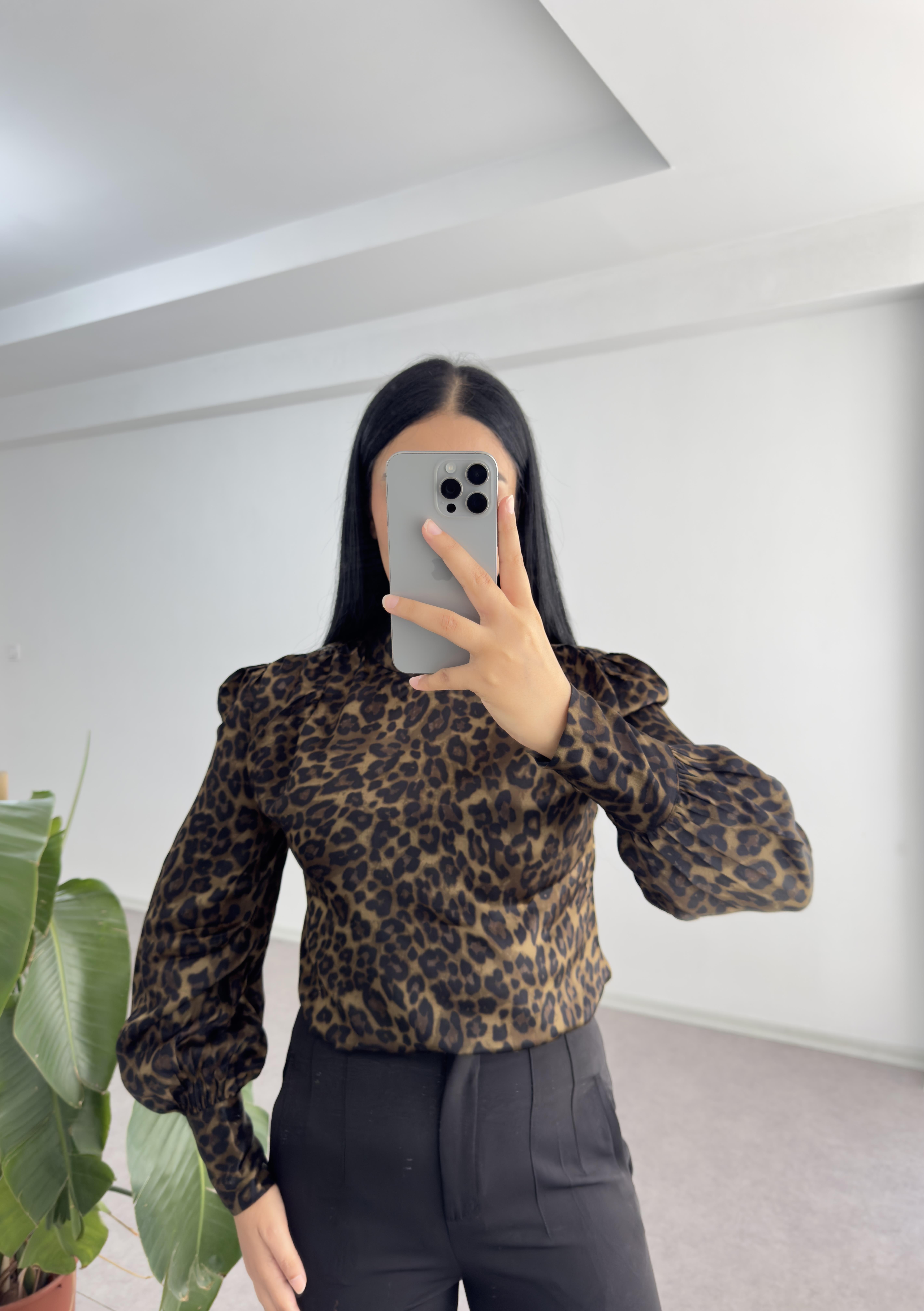 Zr Leopar Saten Bluz