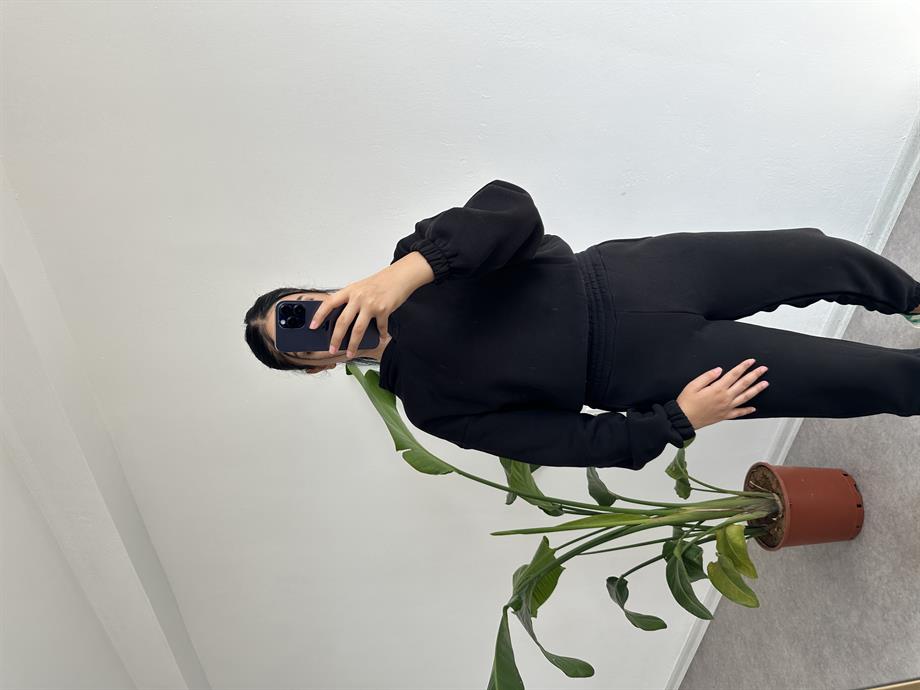 3 iplik şardonlu eşofman takımı siyah