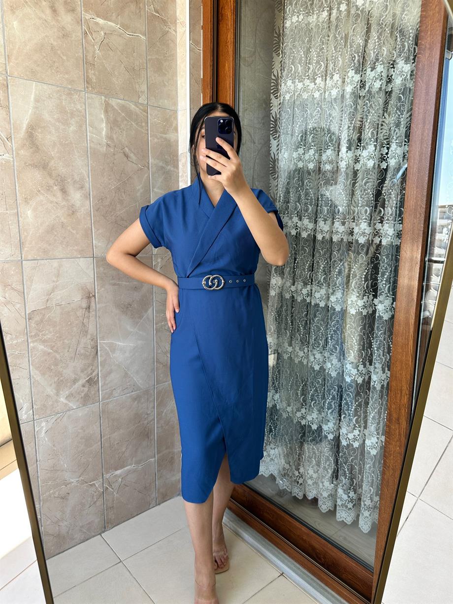 ASİMETRİK MAVİ ELBİSE