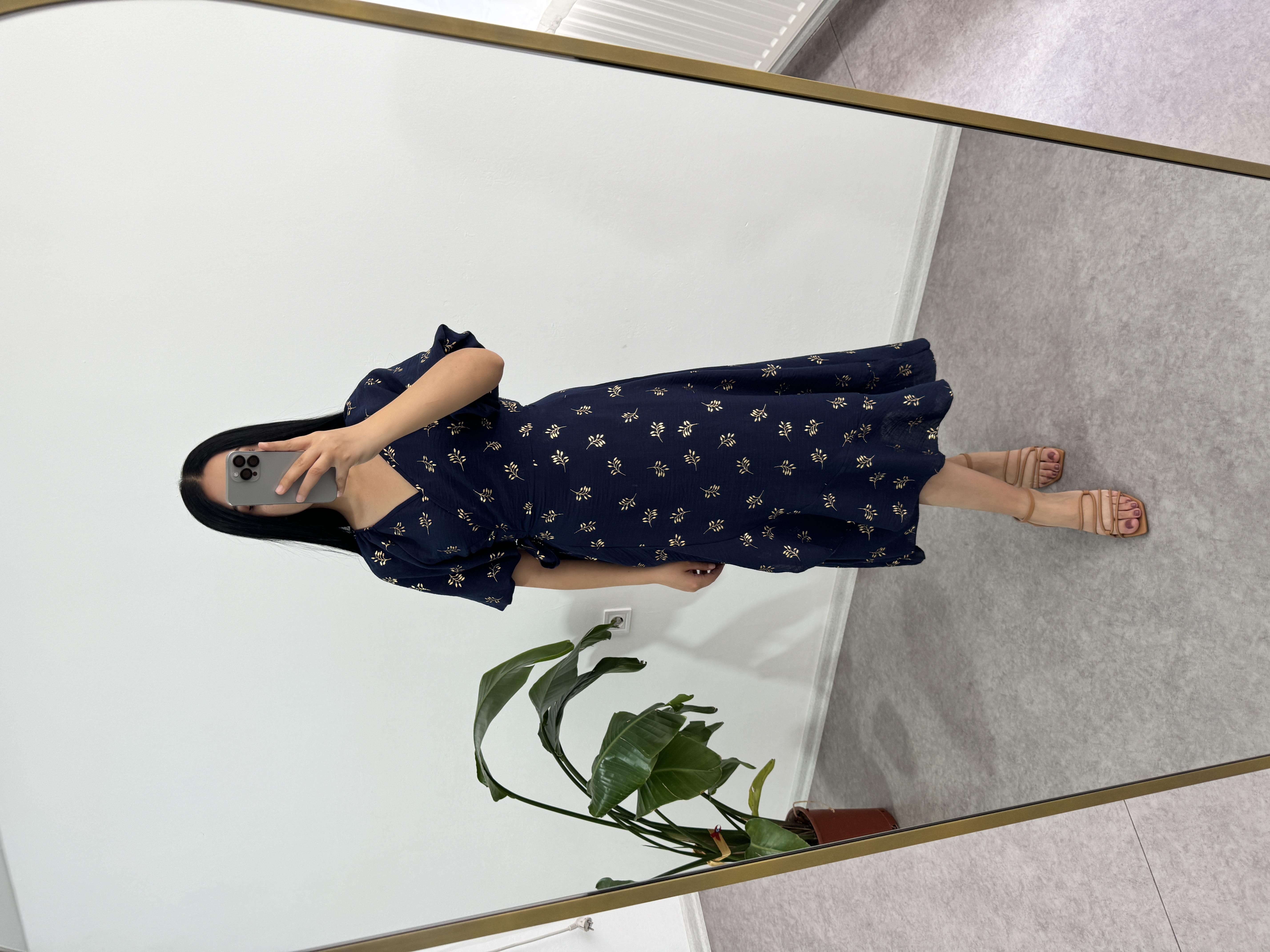 Balon Kol Lacivert Elbise