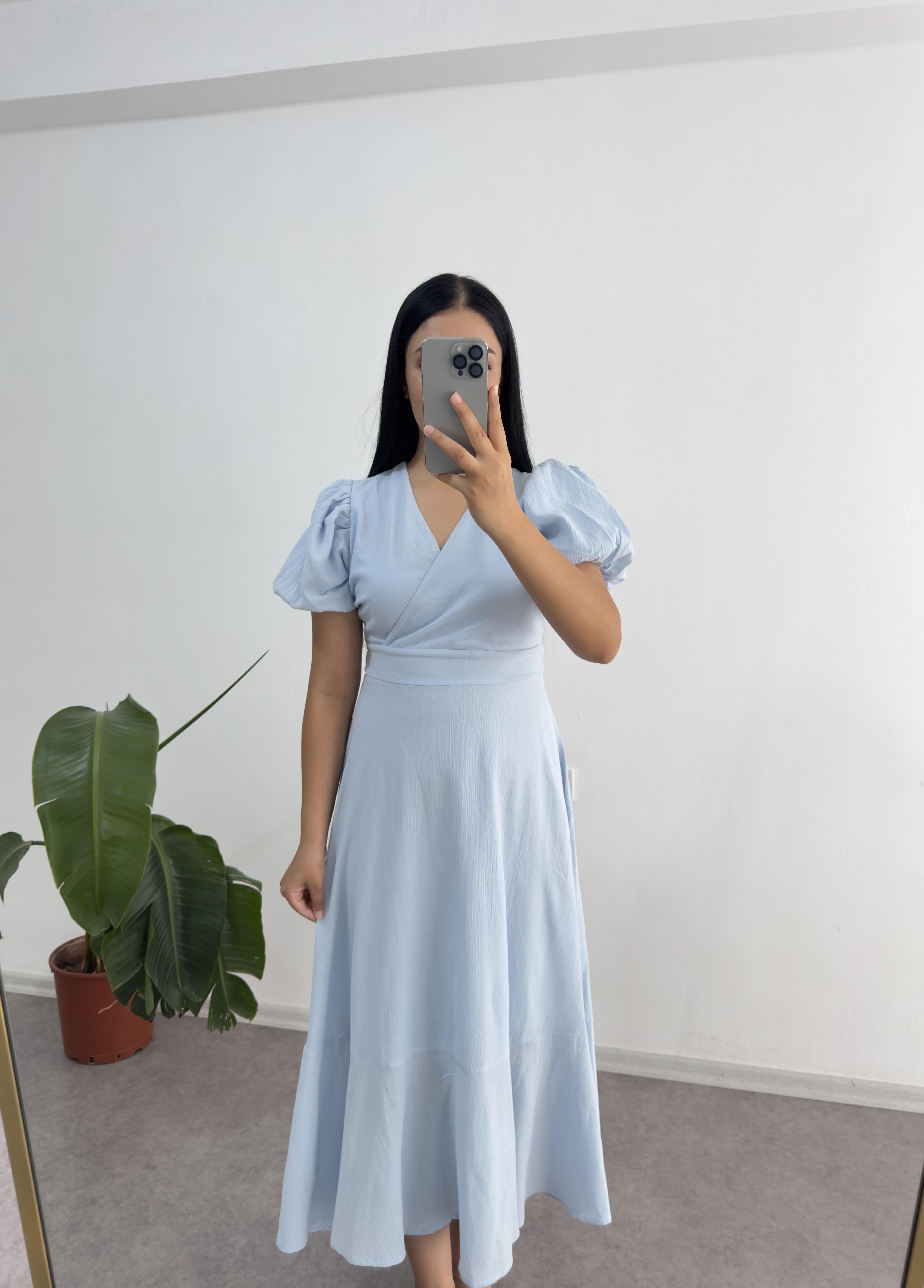 Bebe Mavisi Keten Elbise