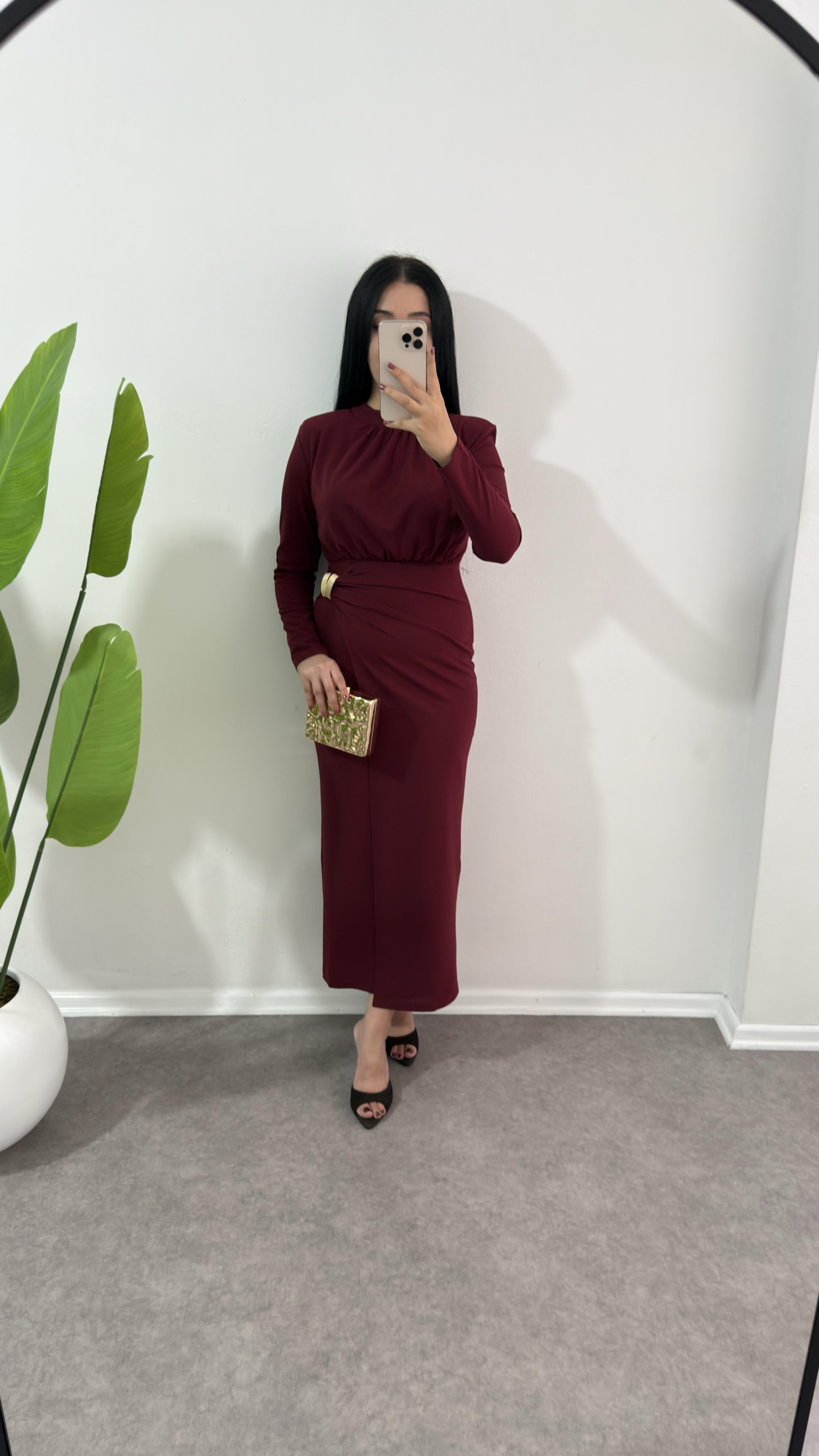 Bordo Sever Krep Elbise