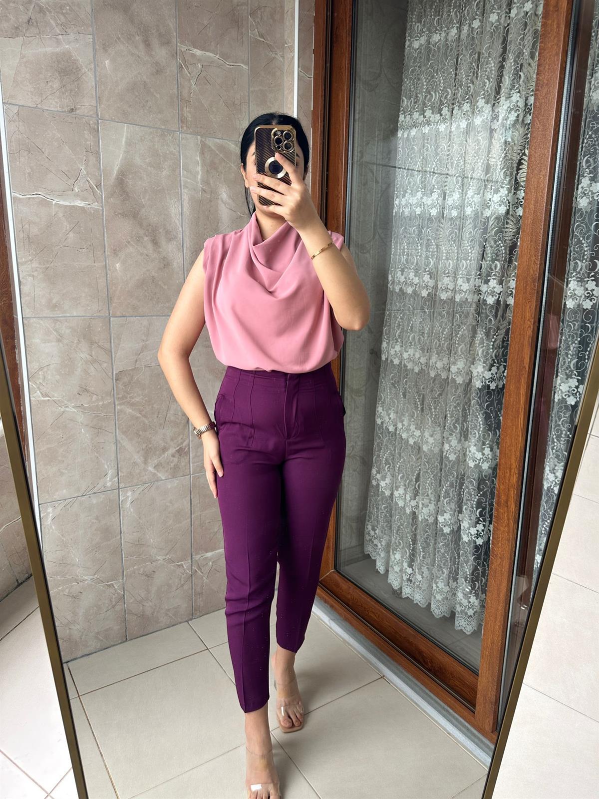 BÜZGÜLÜ BLUZ PUDRA PEMBE