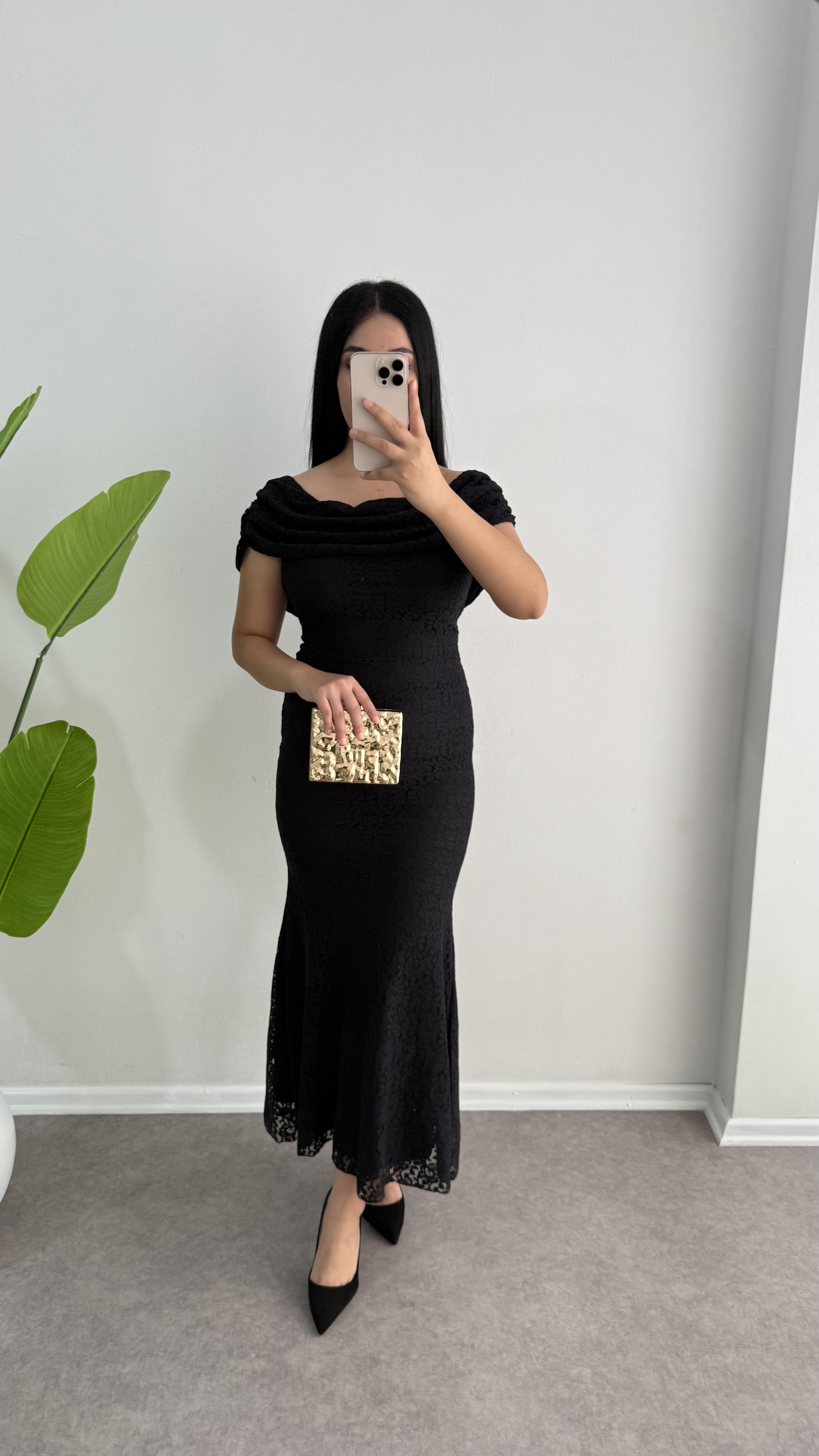 Dantel Güpür Siyah İdil Elbise