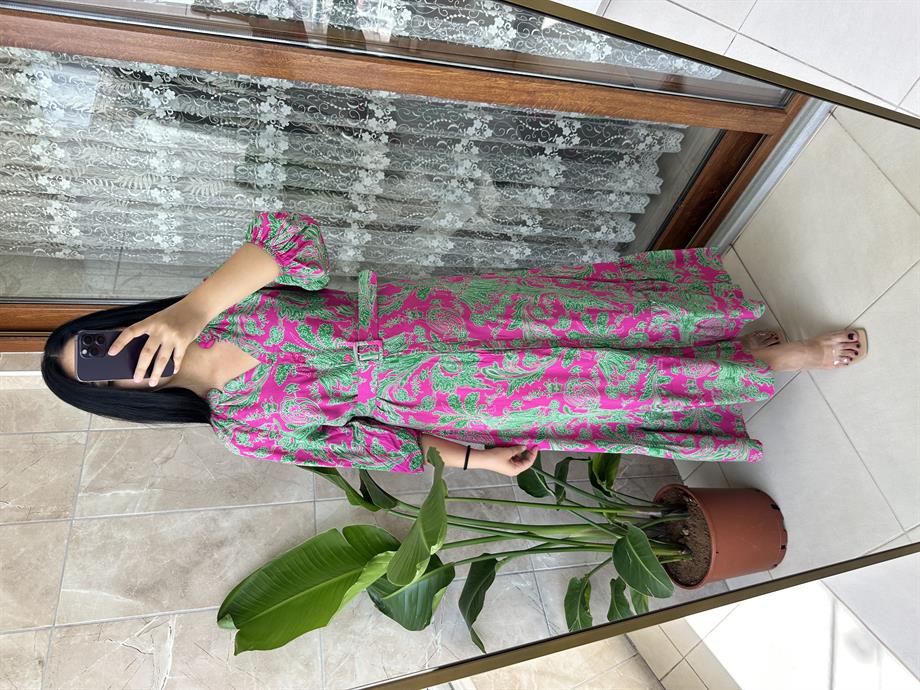 Desenli viskon elbise