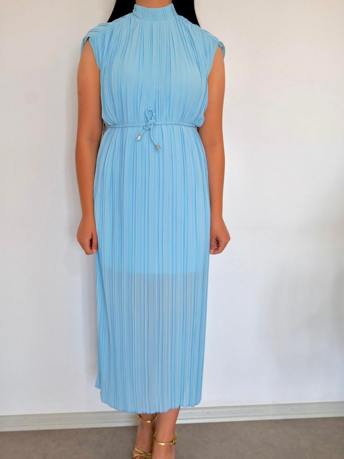 Diana Bebe Mavisi Piliseli Elbise 