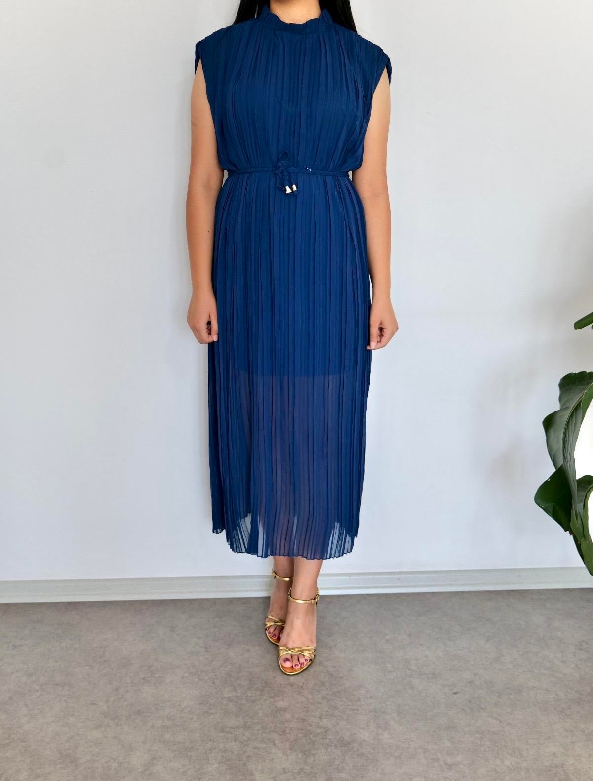 Diana Lacivert Piliseli Elbise 