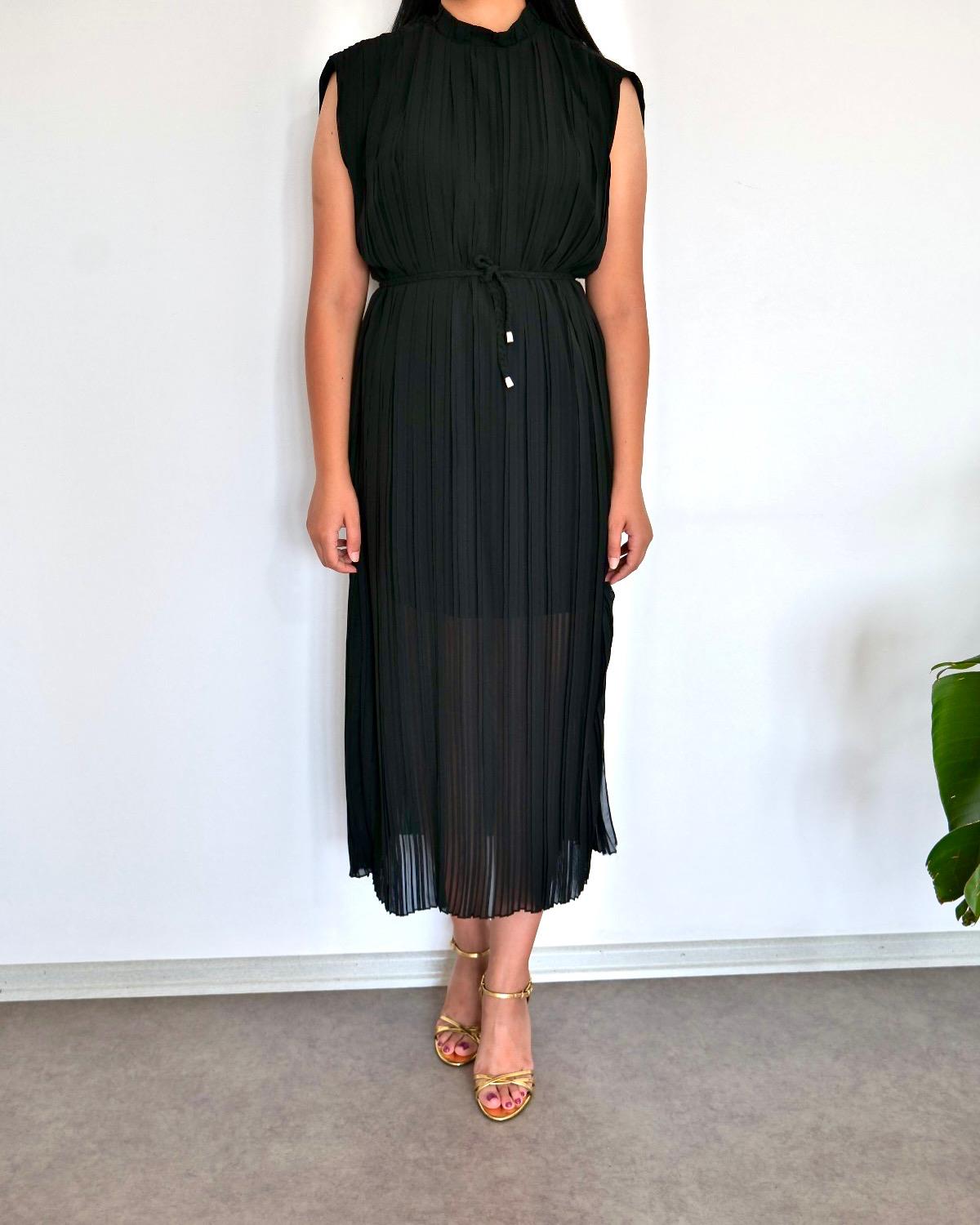 Diana Siyah Piliseli Elbise 