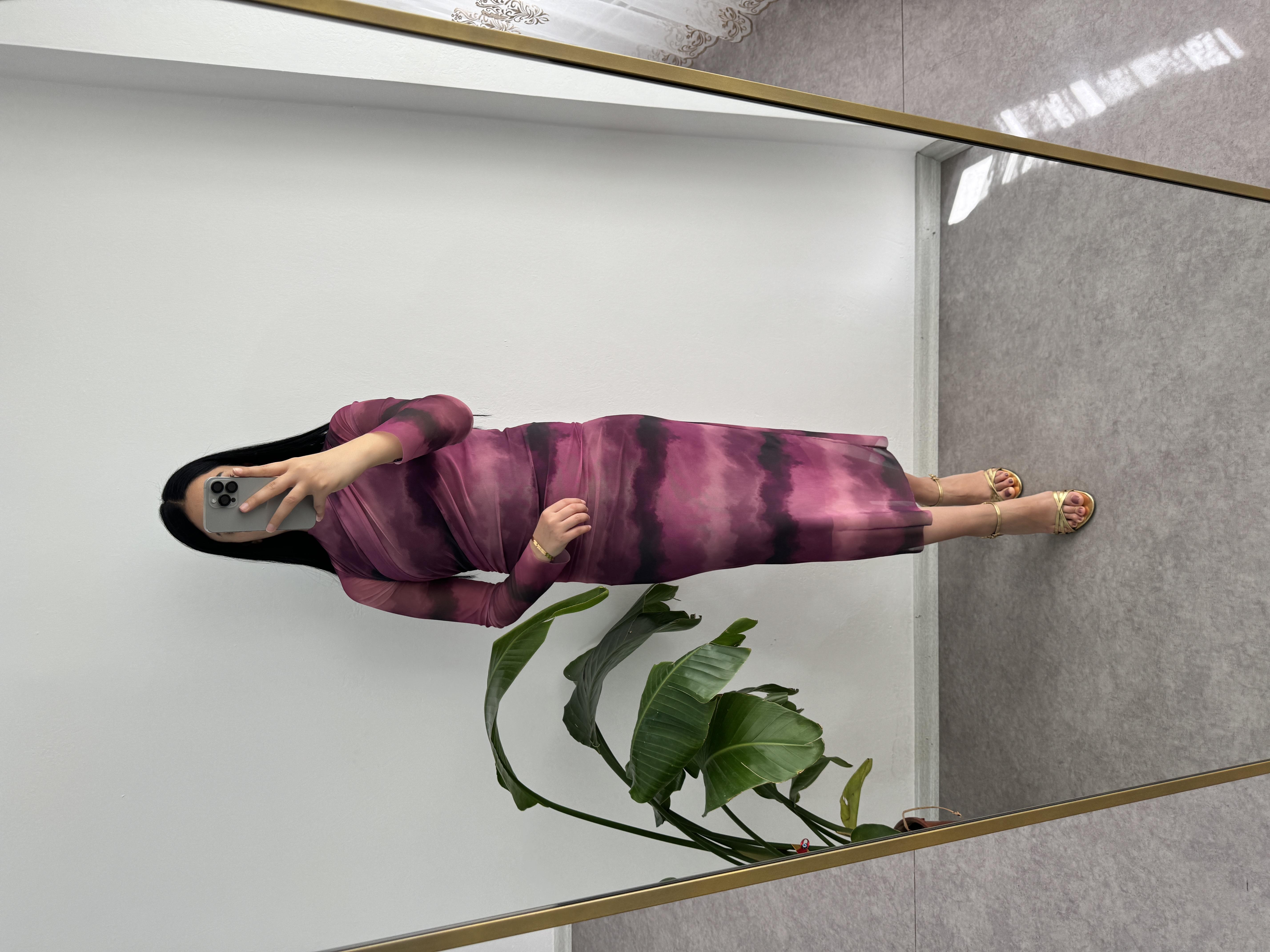 Dik Yaka Tül Elbise Mor Elbise