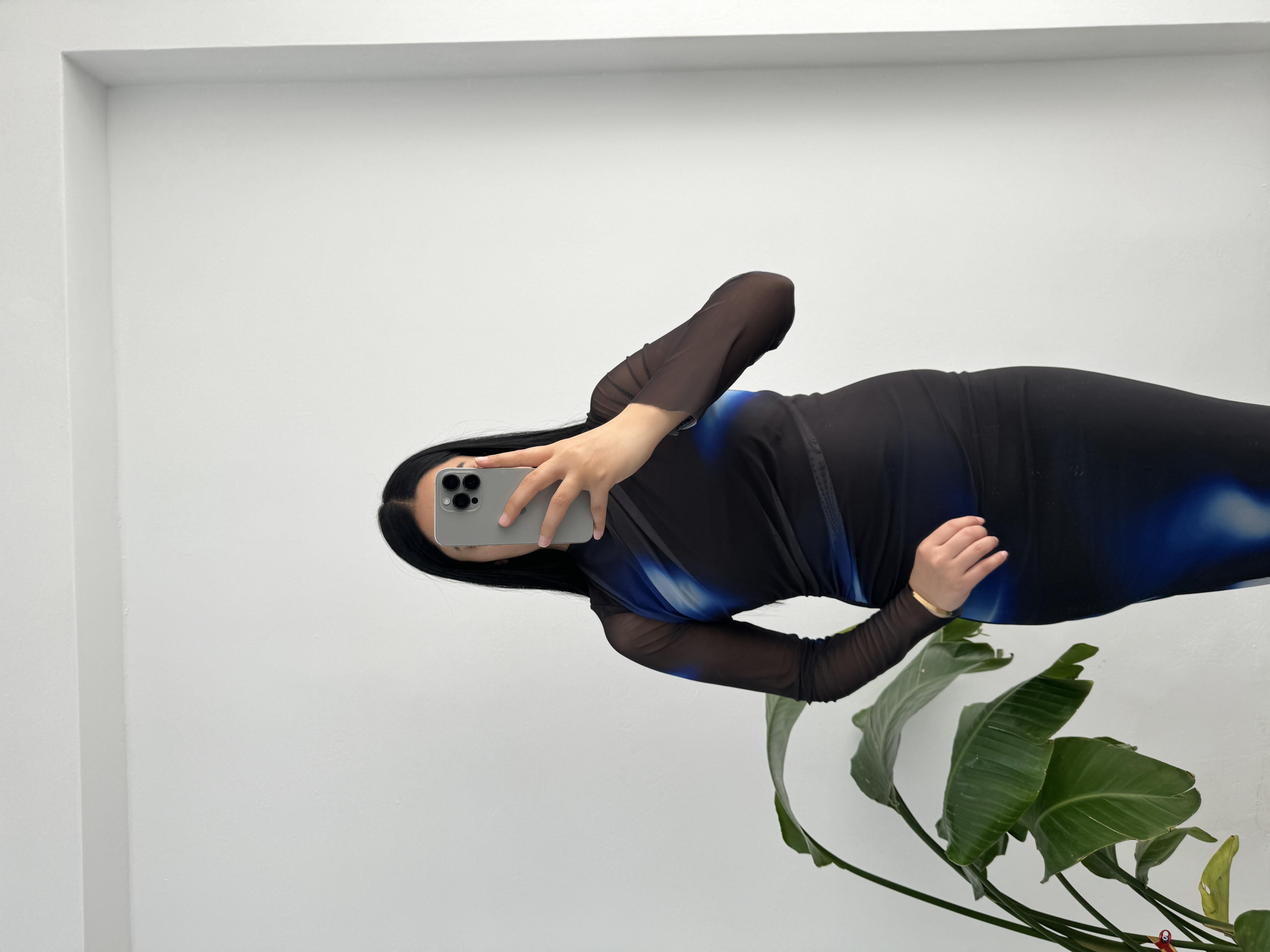 Dik Yaka Tül Siyah Elbise