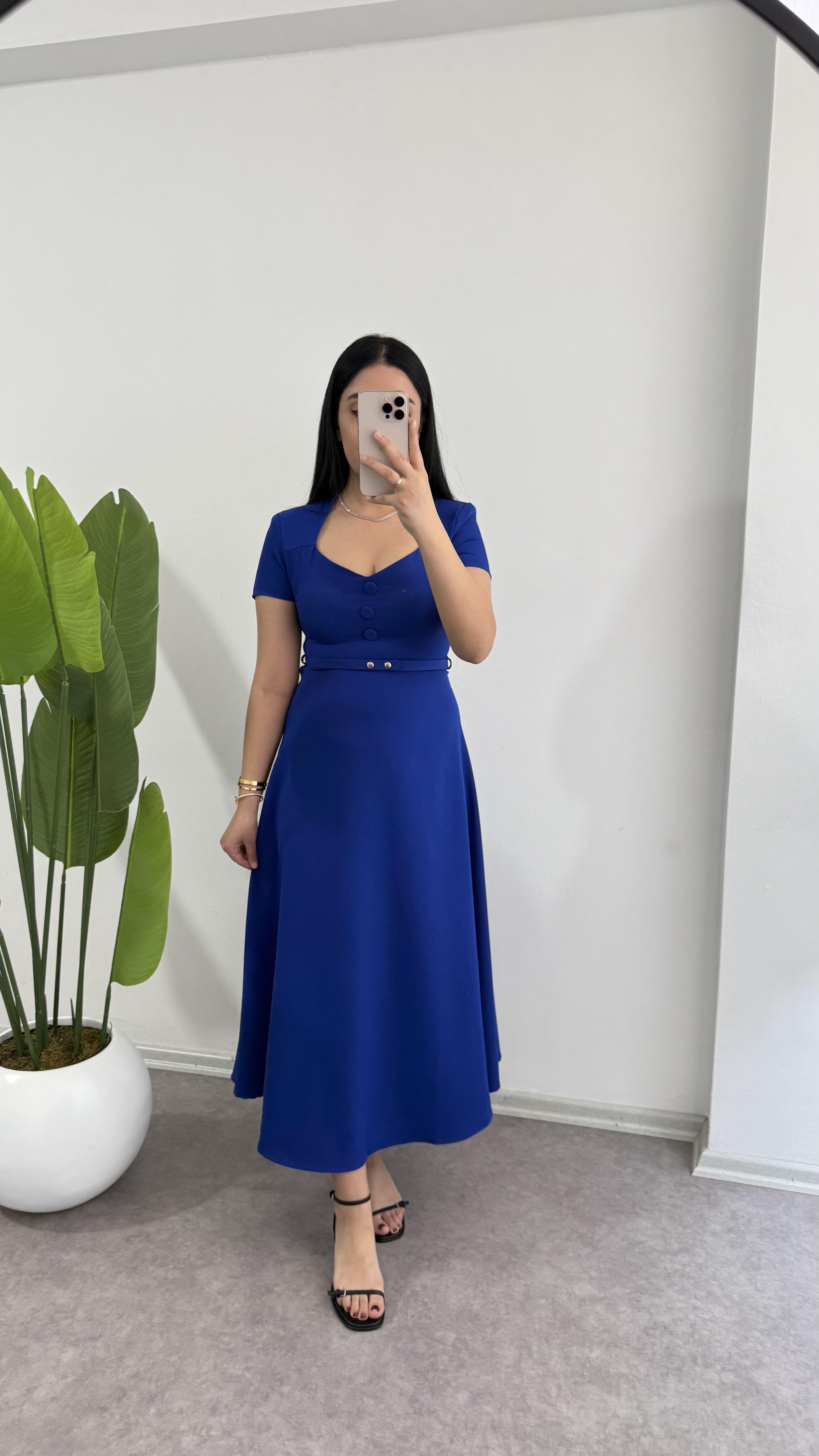 Disa Mavi Krep Kumaş Elbise