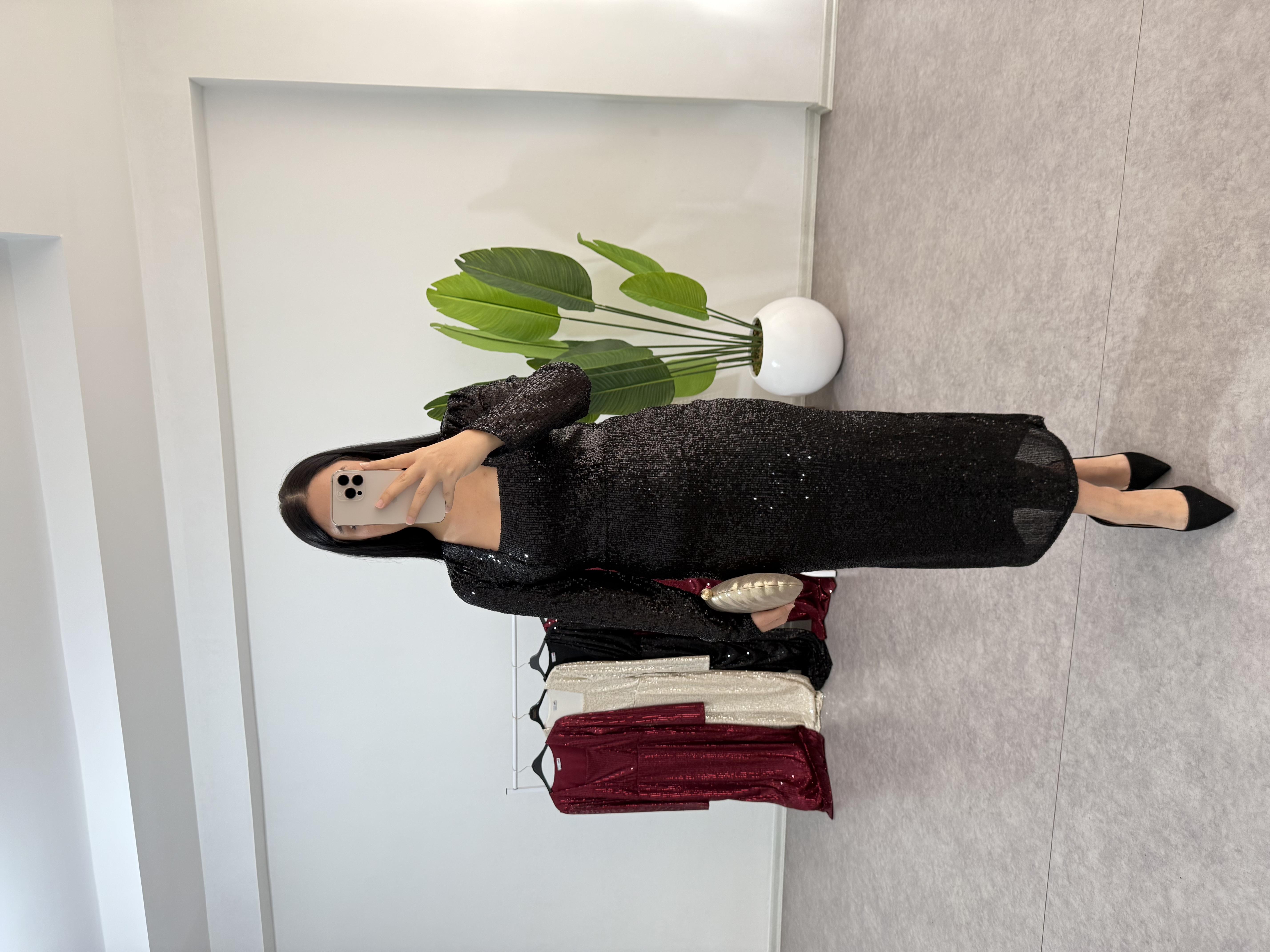 Dora Siyah Payetli Elbise