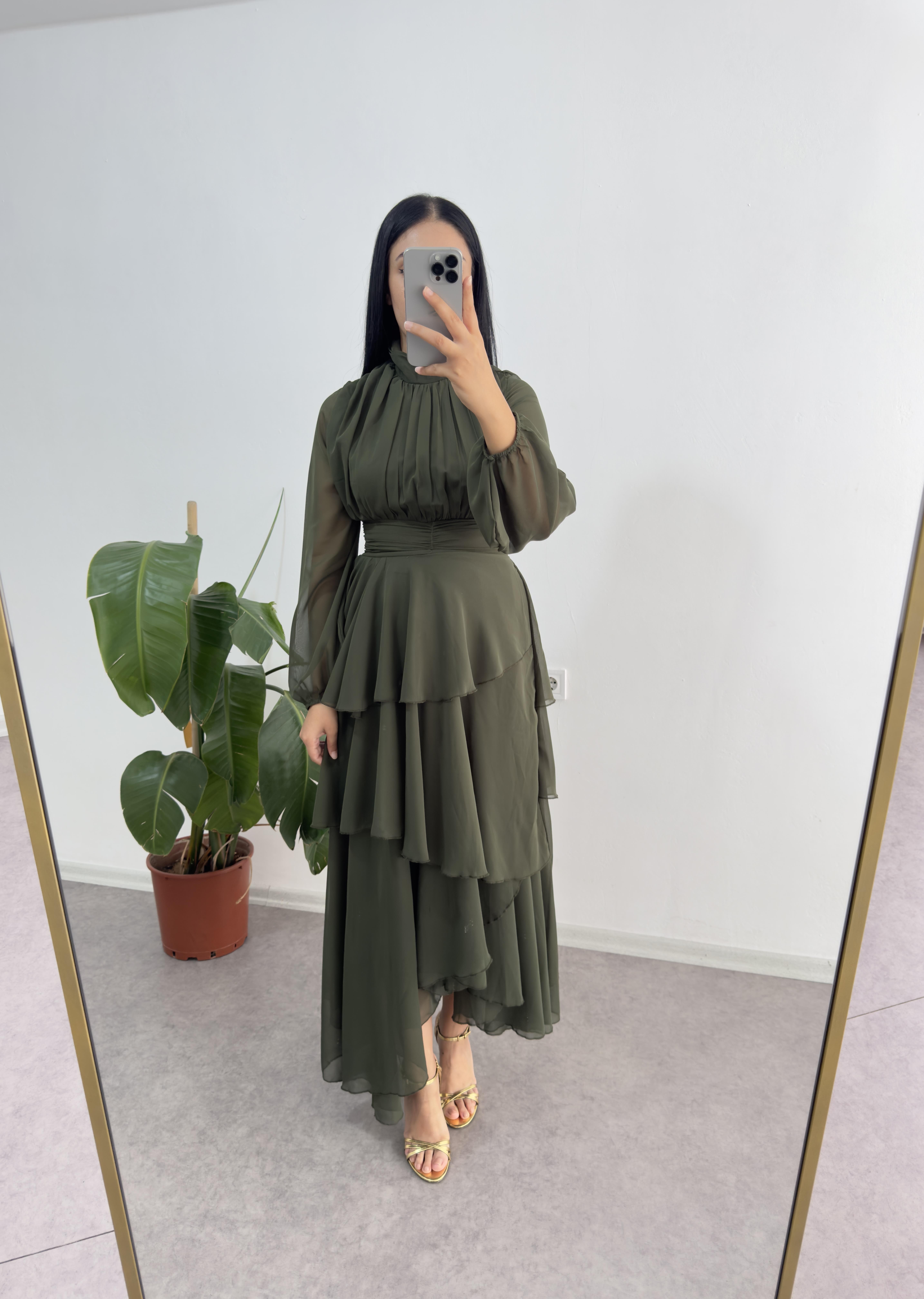 Elis Hakki Yeşil Katmanlı Elbise