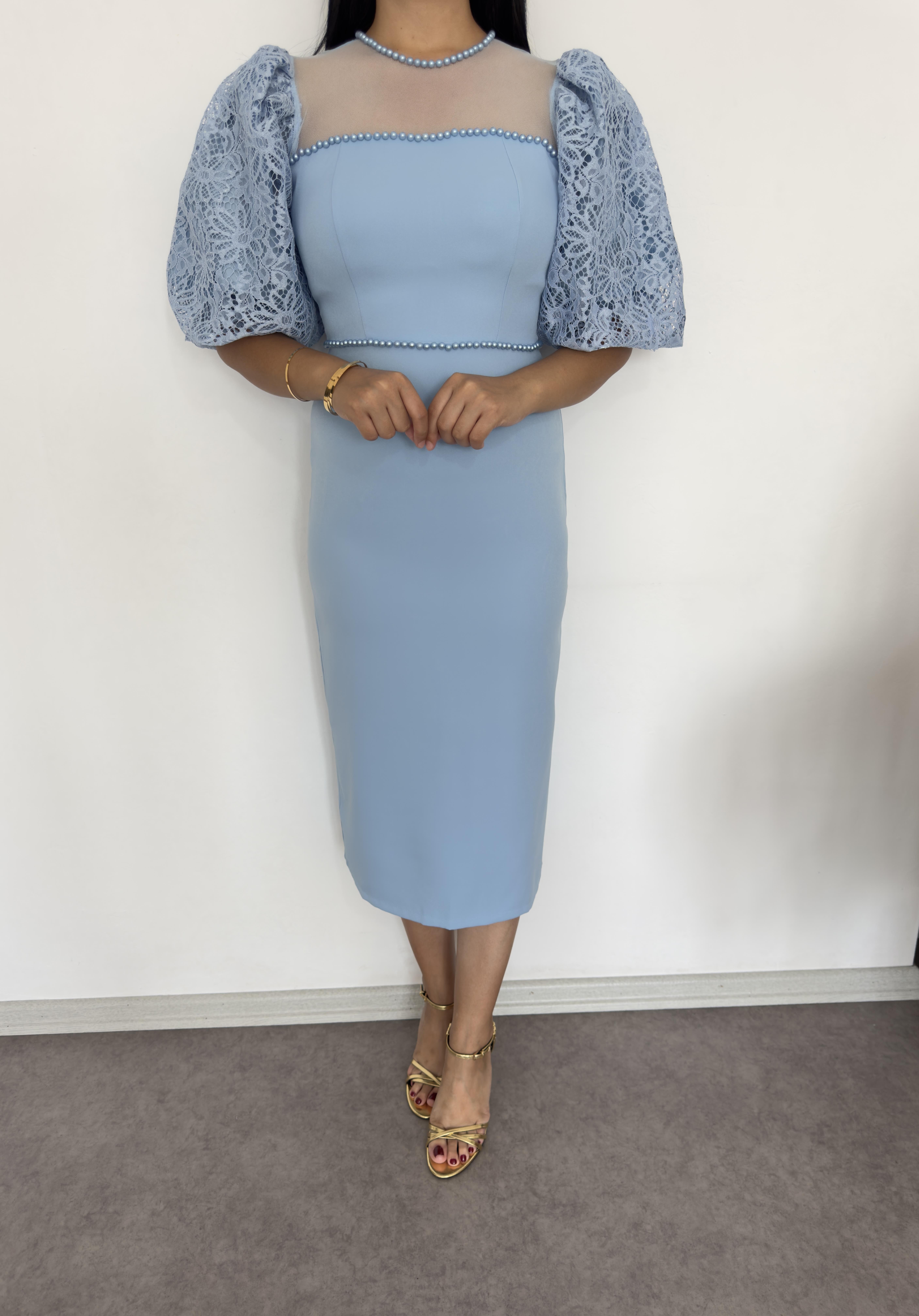 Elis Mavi İncili Elbise 