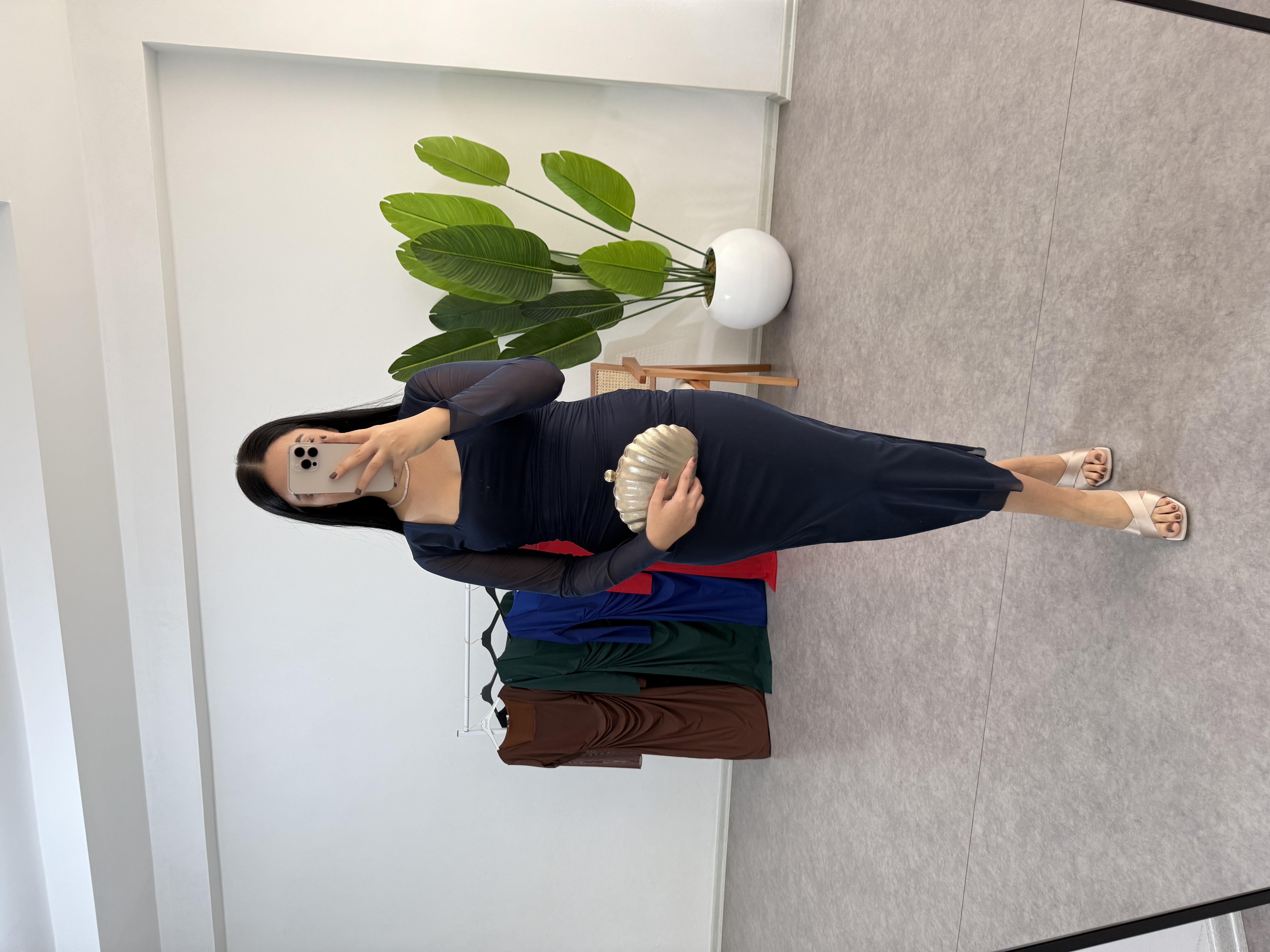 Elle Lacivert Tül Elbise 