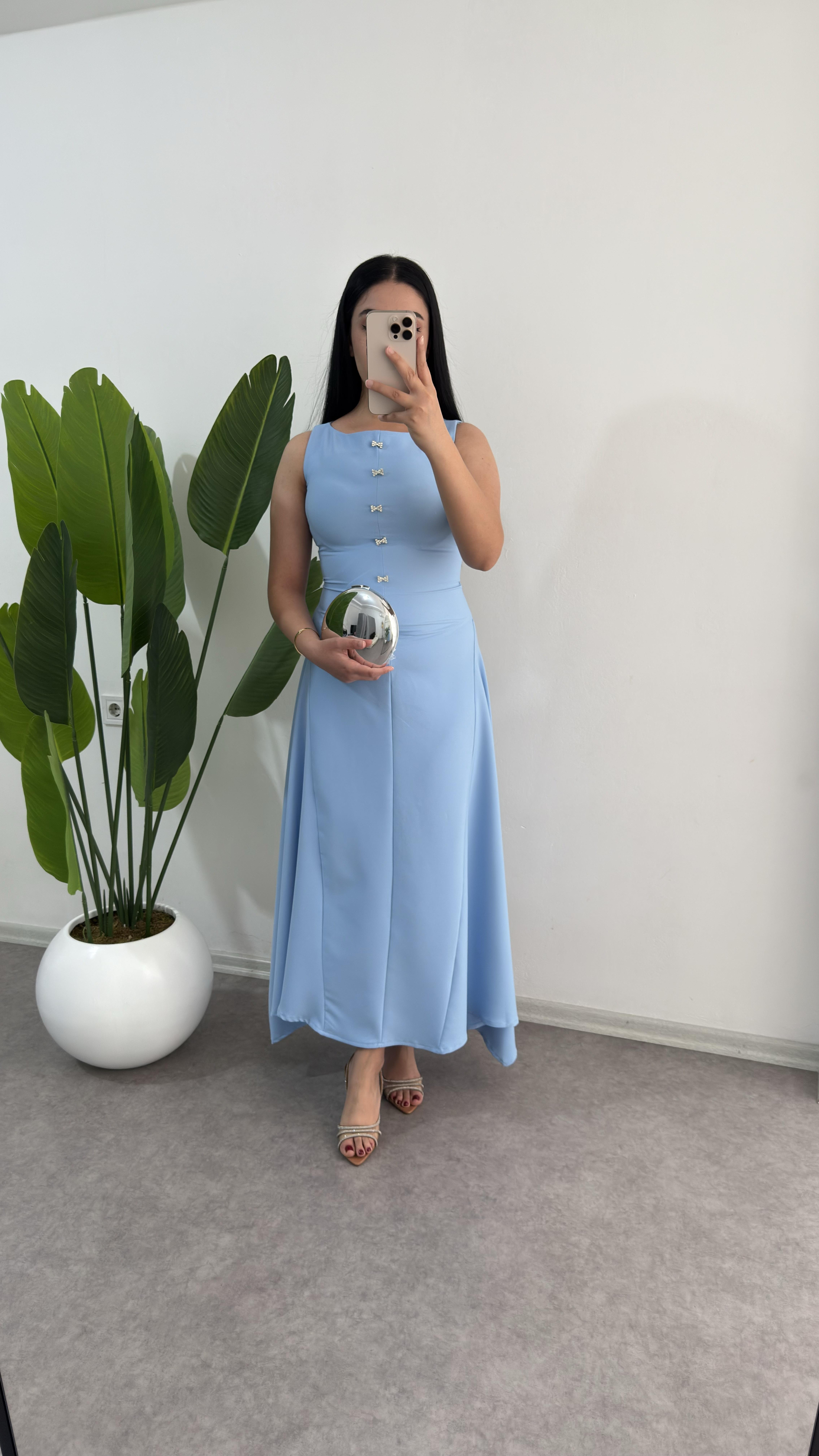 Fiyonklu Bebe Mavisi Elbise