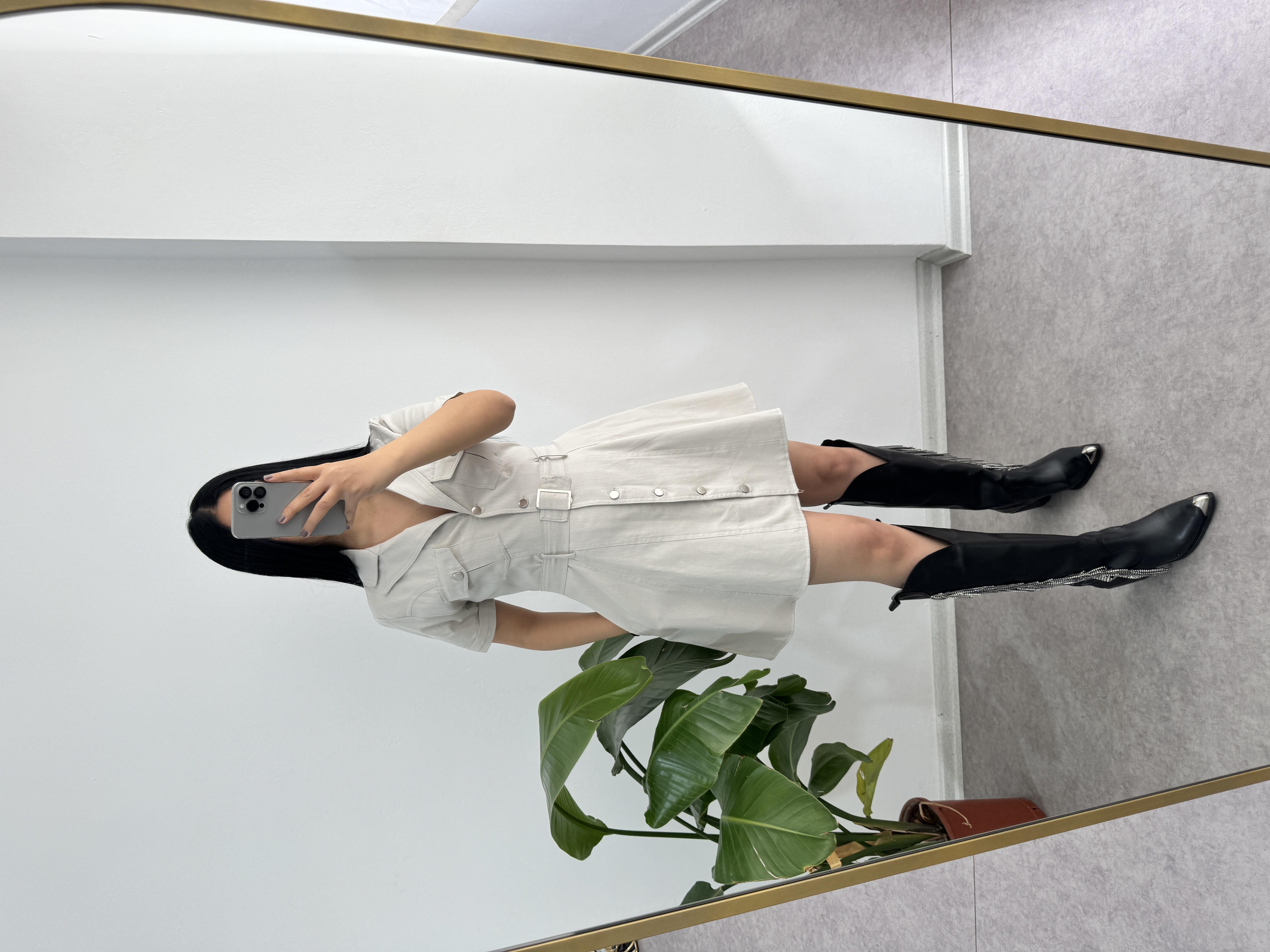 Gabardin Kumaş Ekru Elbise