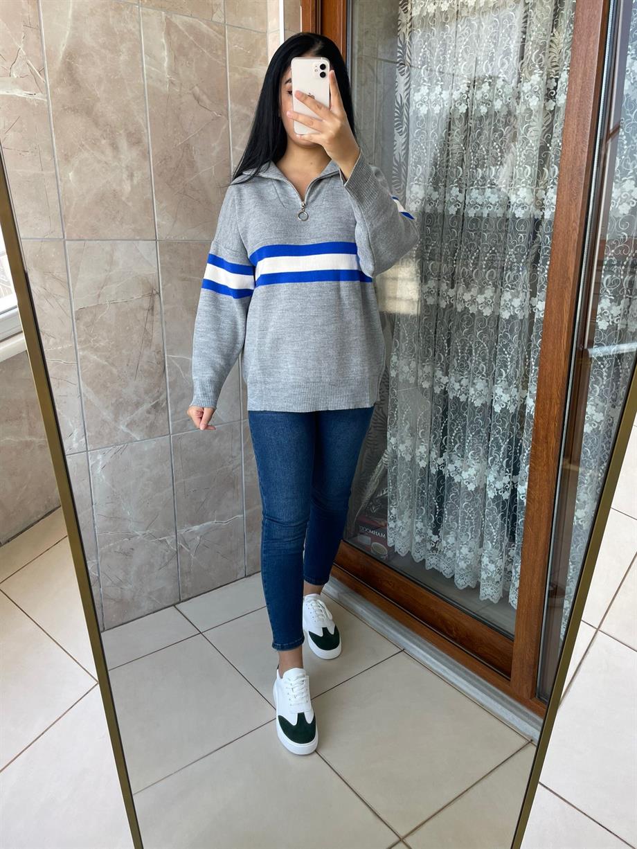 GRİ FERMUARLI KAZAK