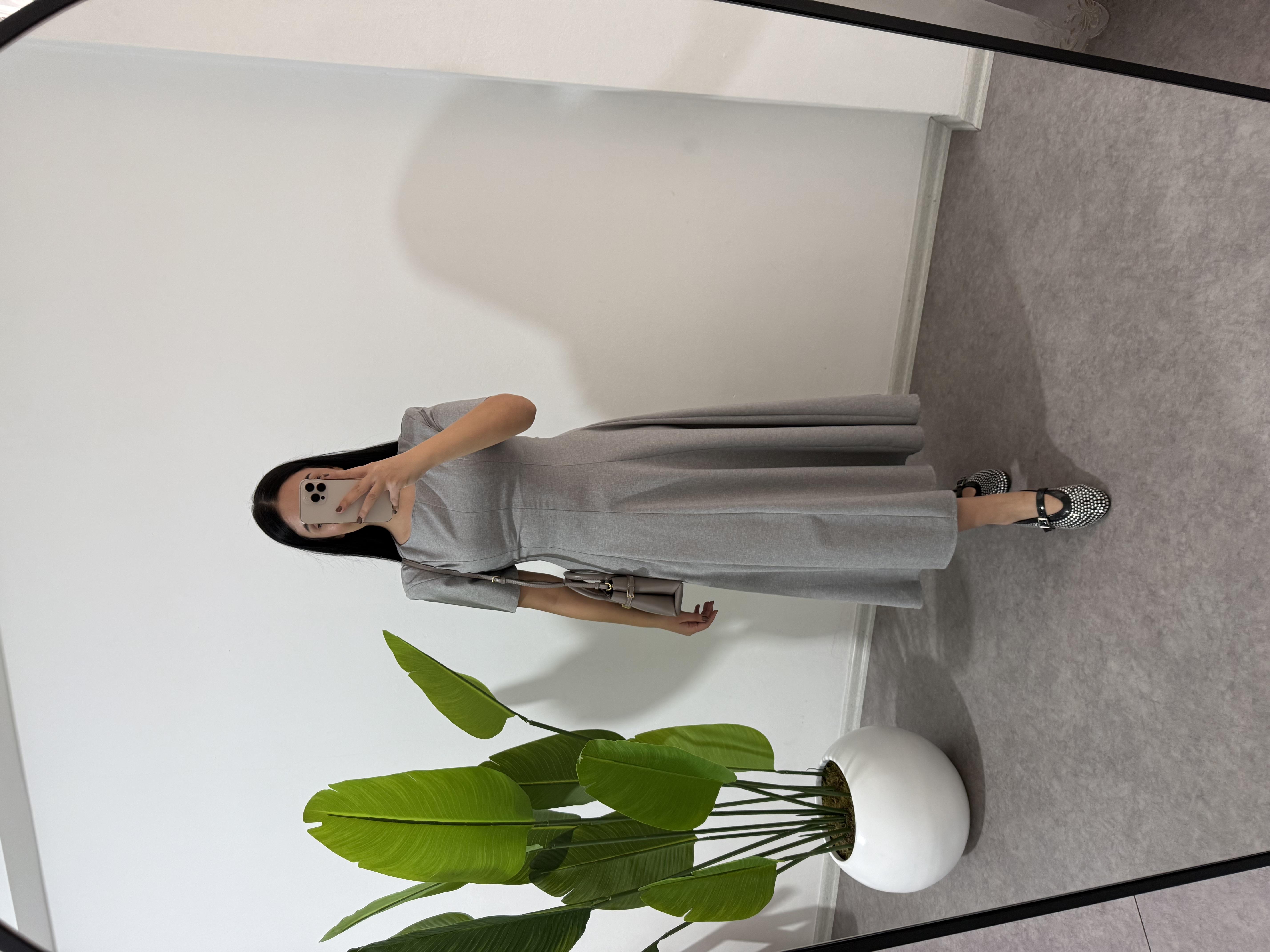 Gri Setre Midi Boy Elbise