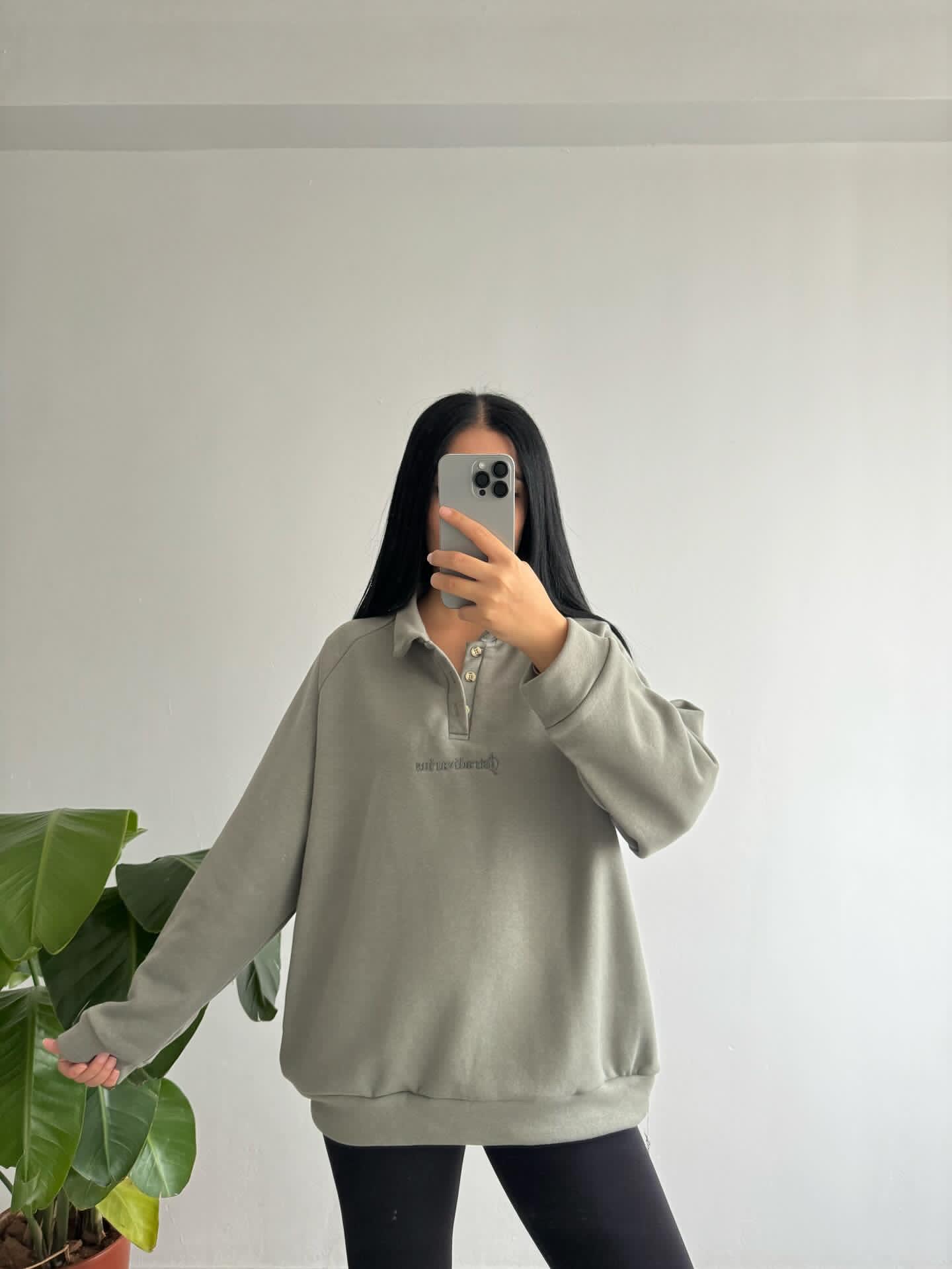 Hakki yeşili Polo yaka sweatshırt