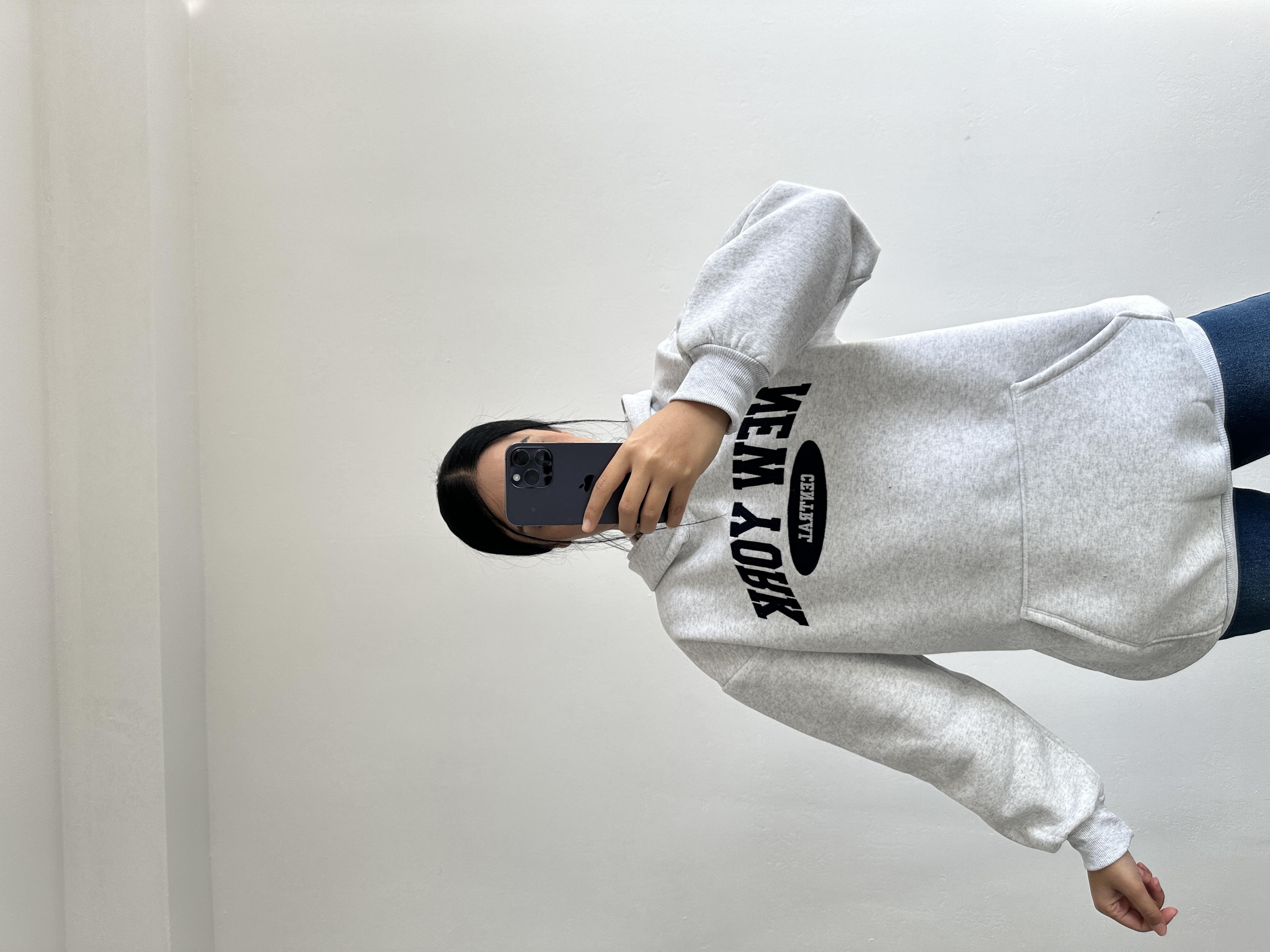 Kapüşonlu gri şardonlu sweatshırt