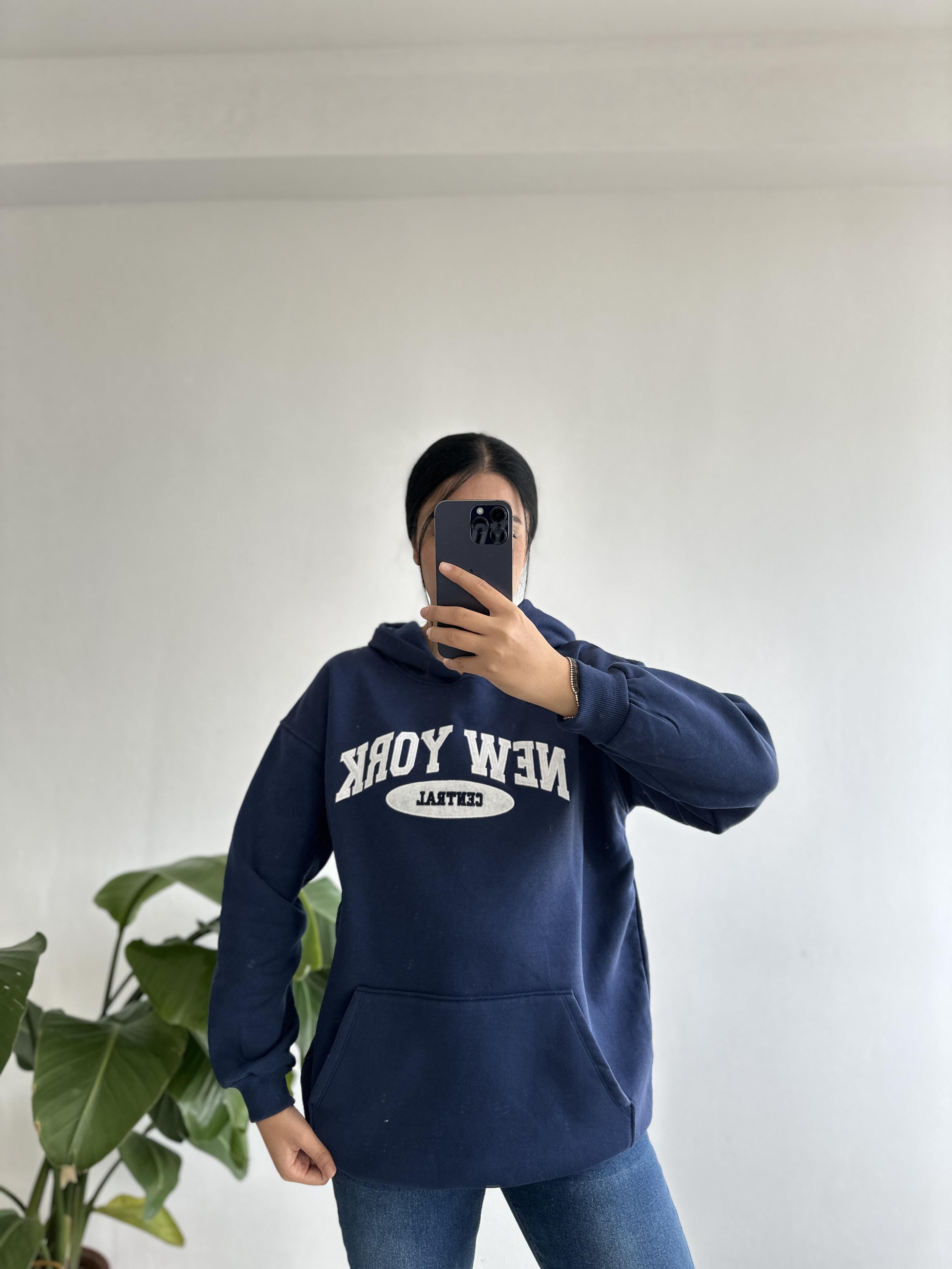 Kapüşonlu şardonlu lacivert sweatshırt