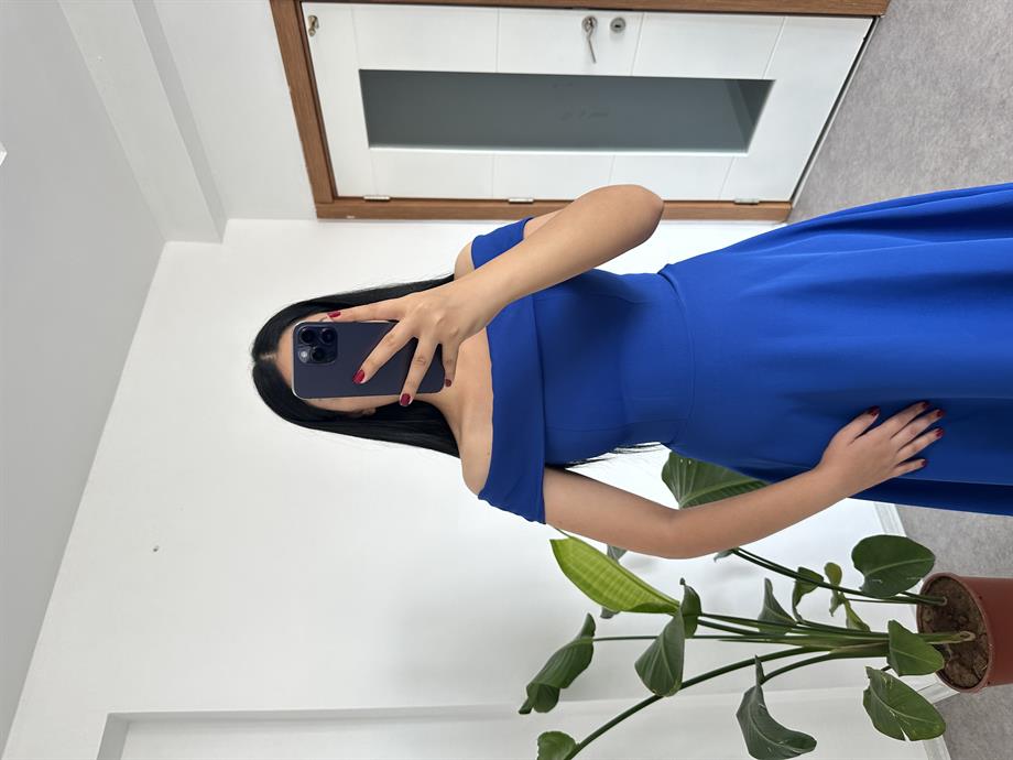 Kayıkçı yaka mavi elbise 