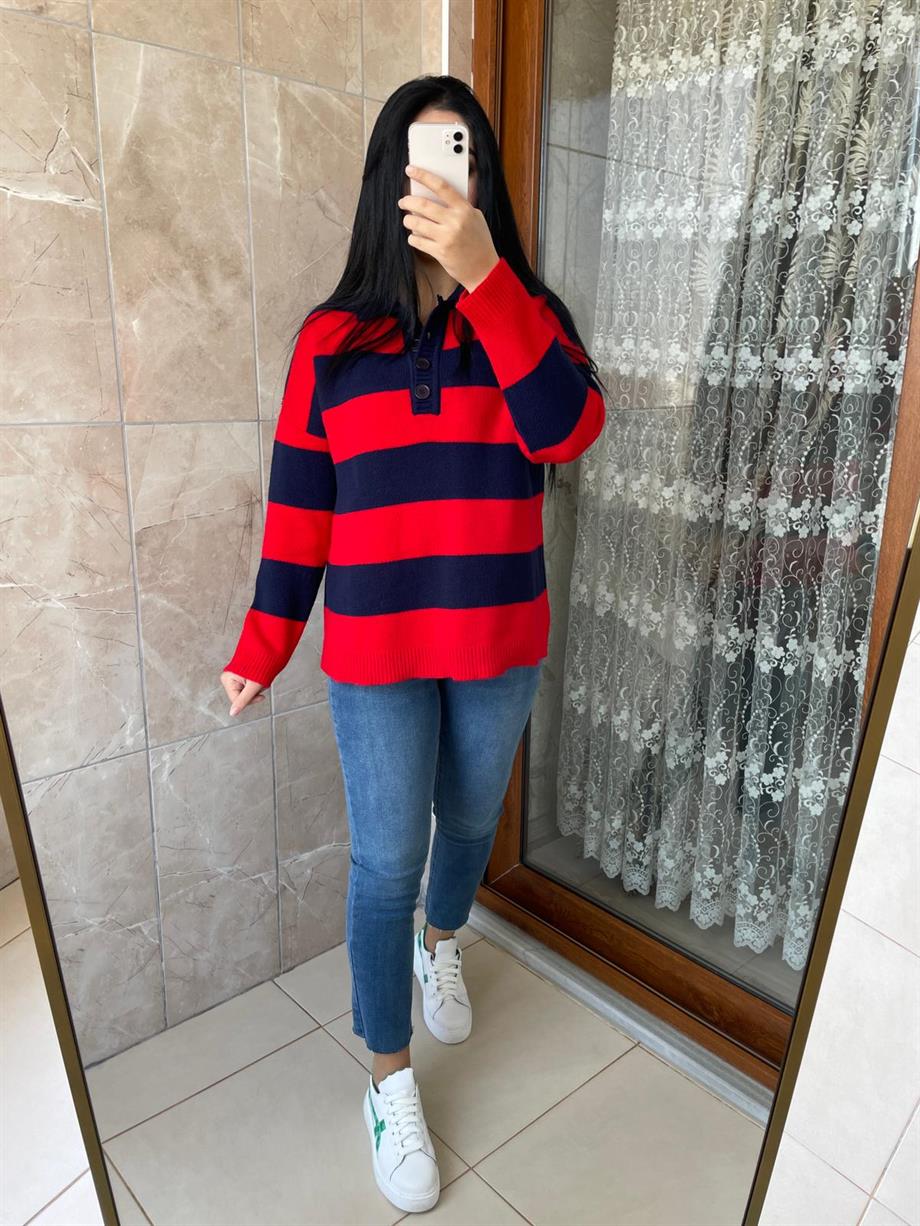 KIRMIZI LACİVERT ORLO KAZAK 