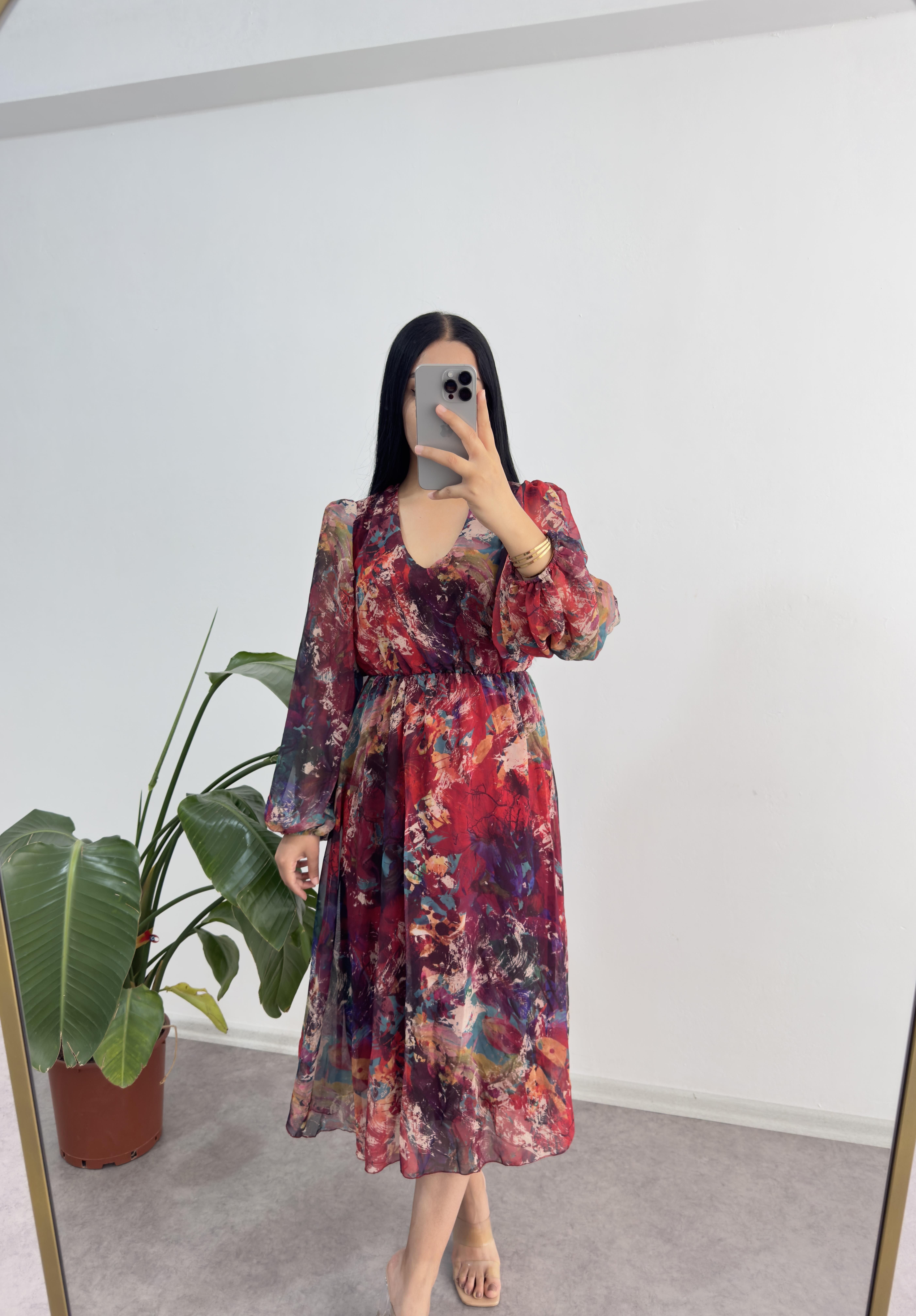 Kırmızı Şifon Astarlı Elbise