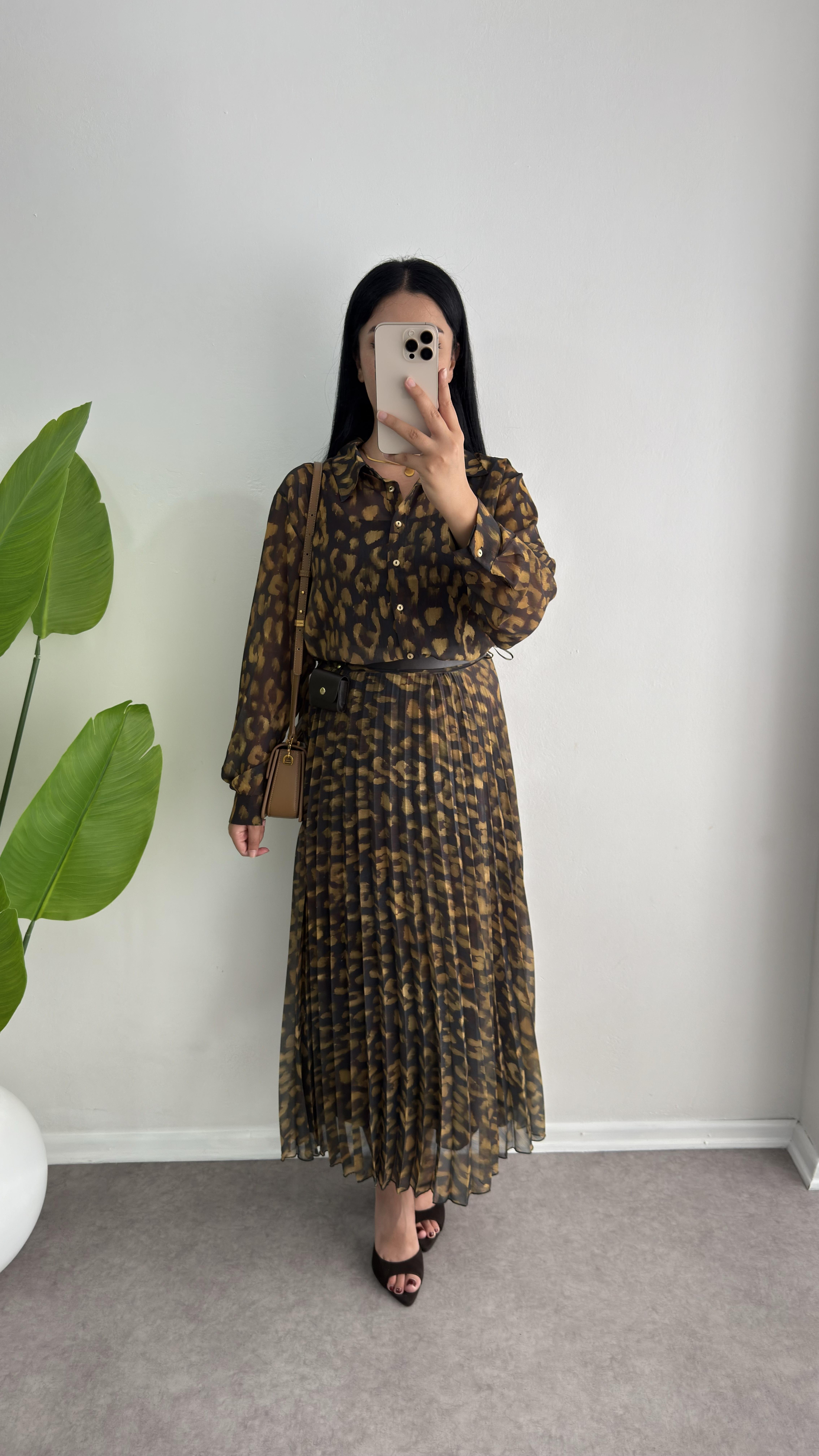 Lef Leopar Desenli Şifon Takım