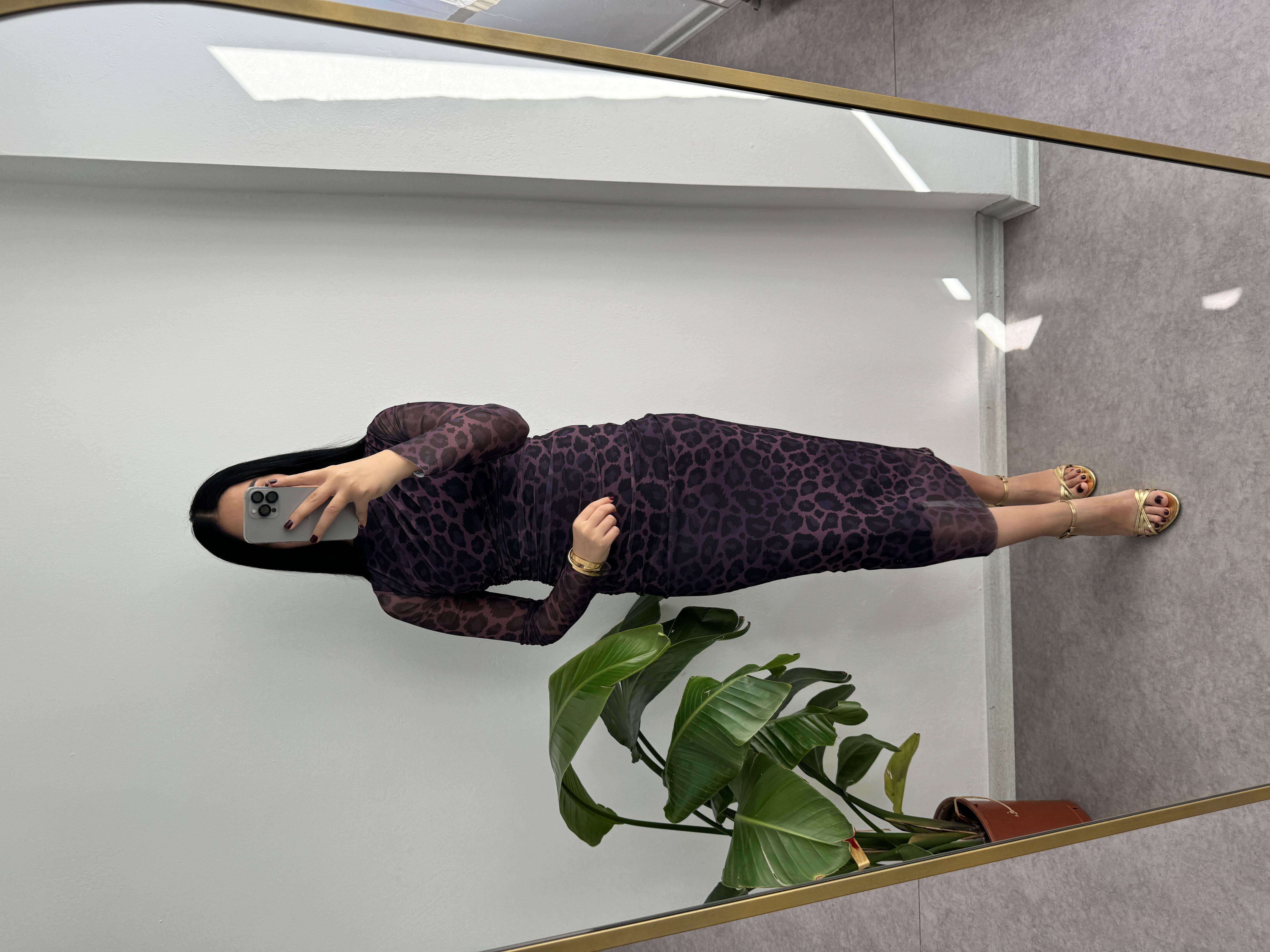 Leopar İçi Astarlı Tül Elbise