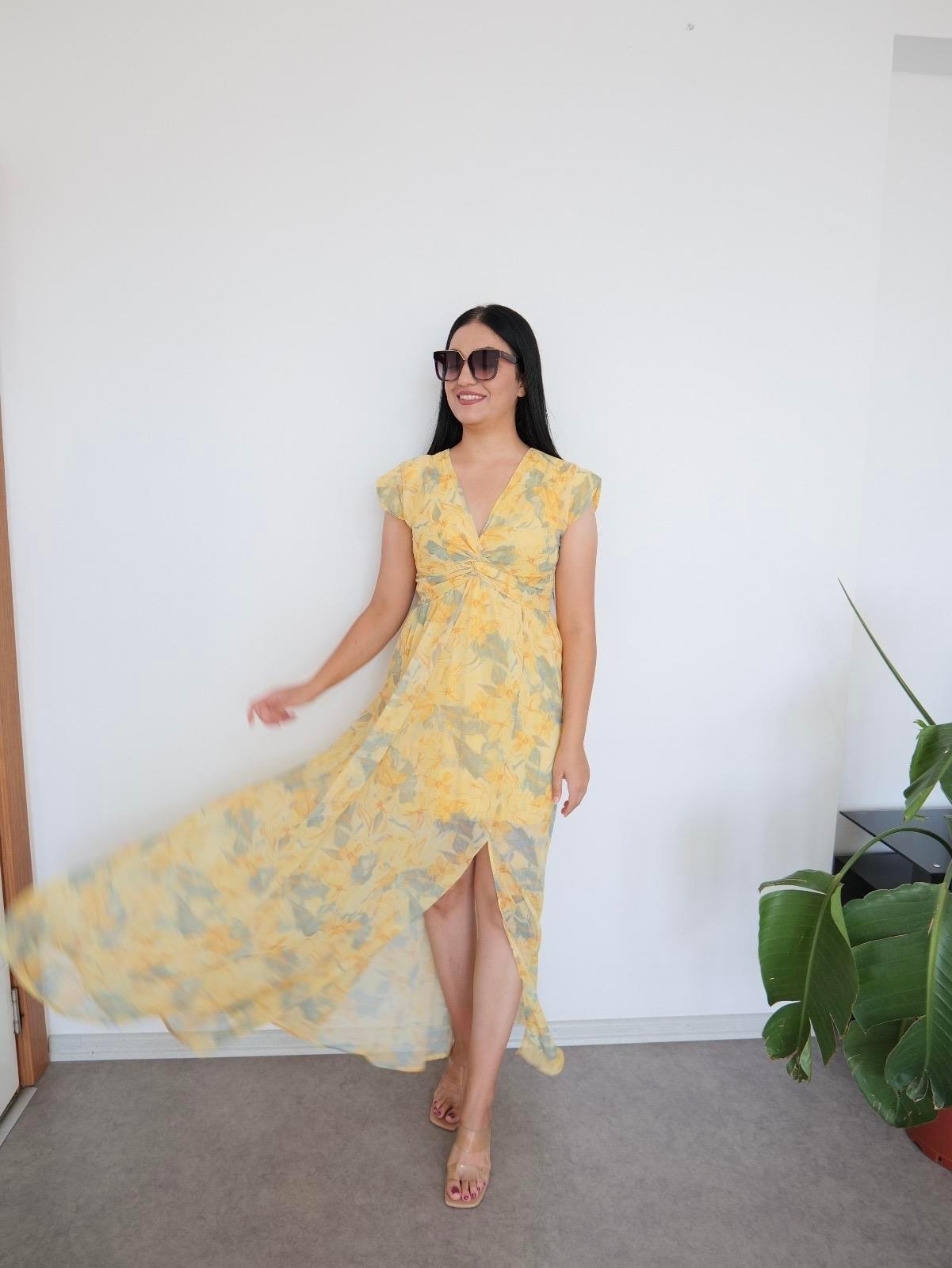 Lina Sarı Şifon Elbise