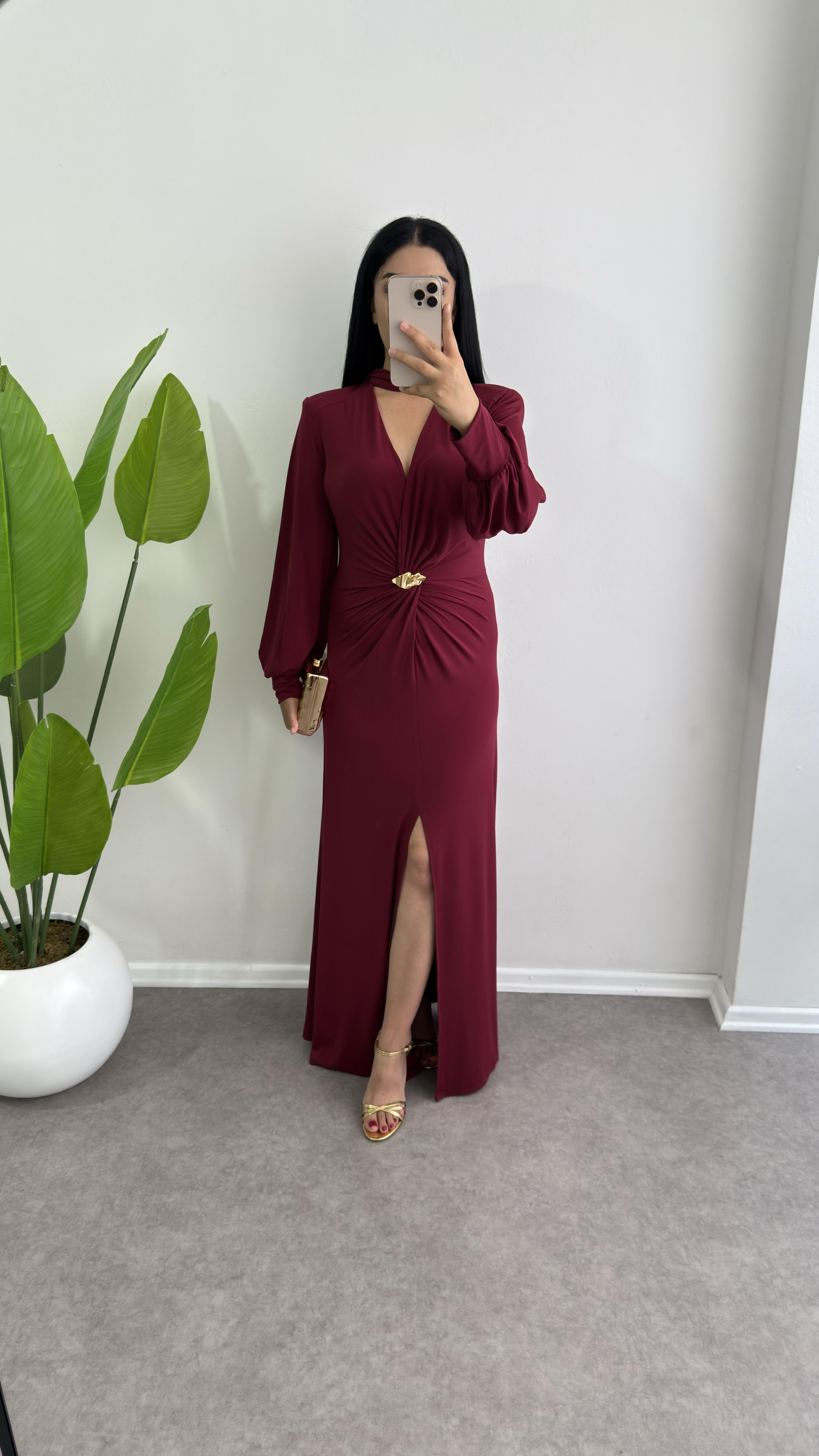 Lora Bordo Sendy Kumaş Elbise