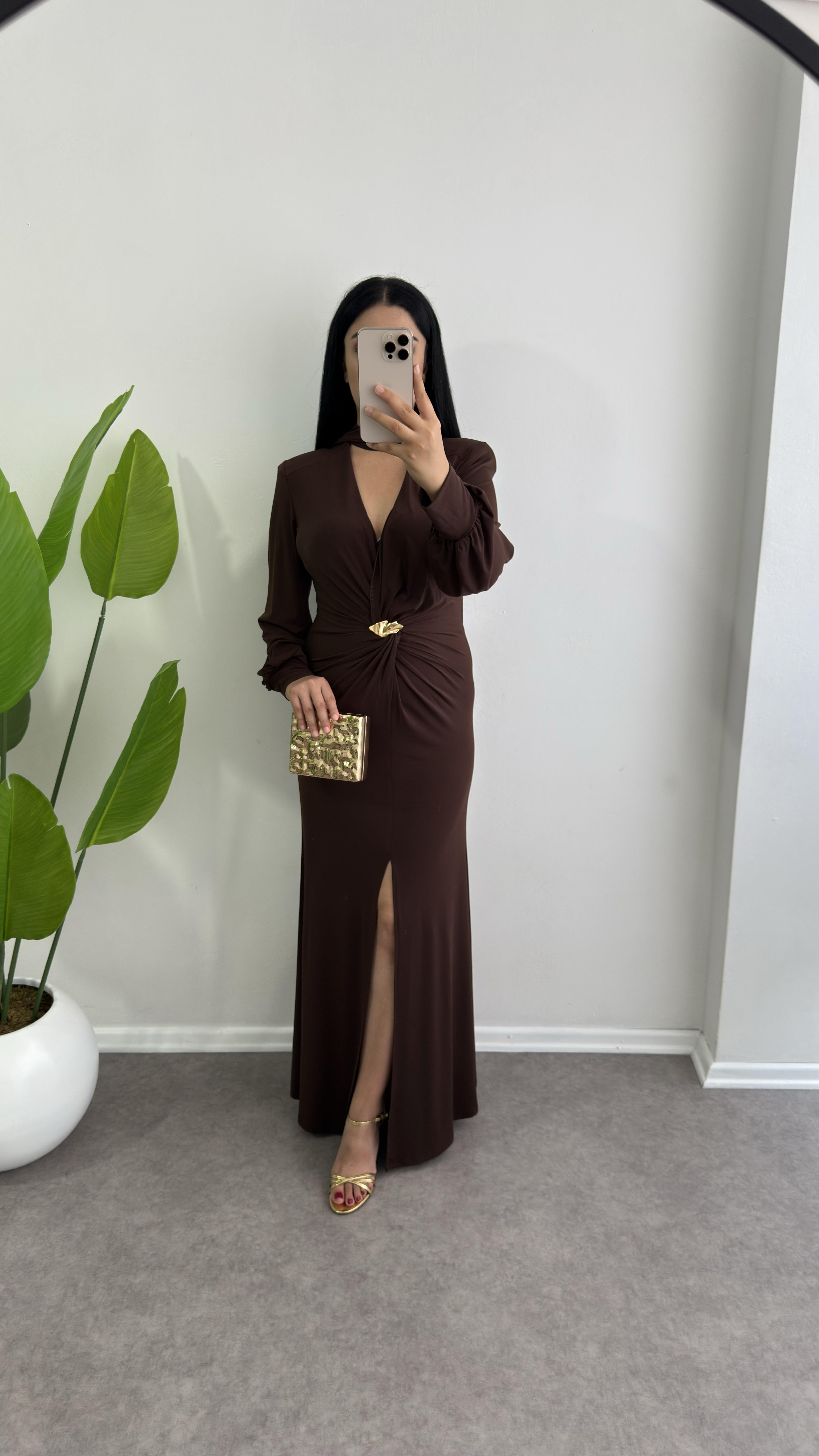 Lora Kahverengi Sendy Kumaş Elbise