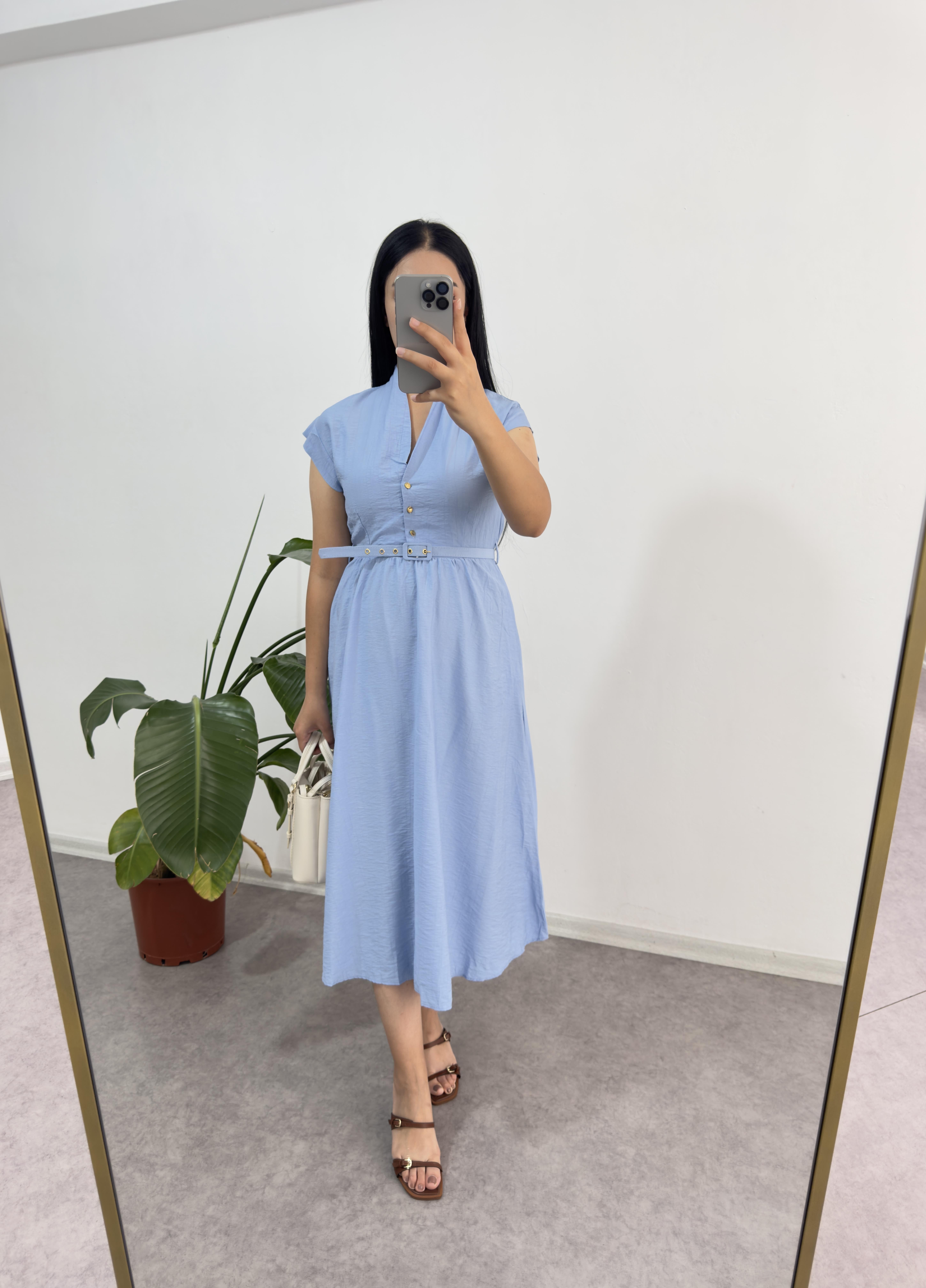 Mavi Hakim Yaka Elbise