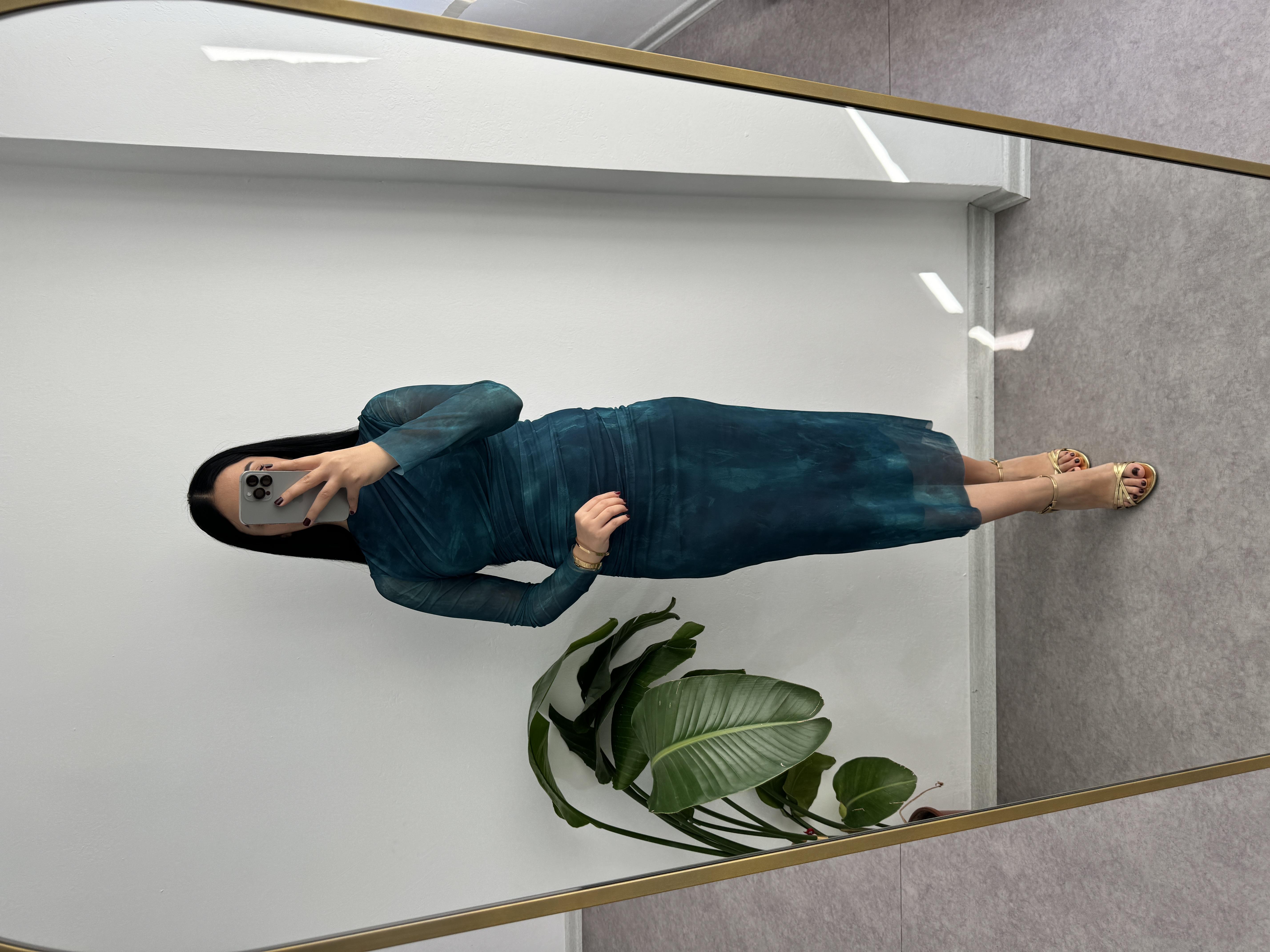 Mavi İçi Astarlı Tül Elbiss