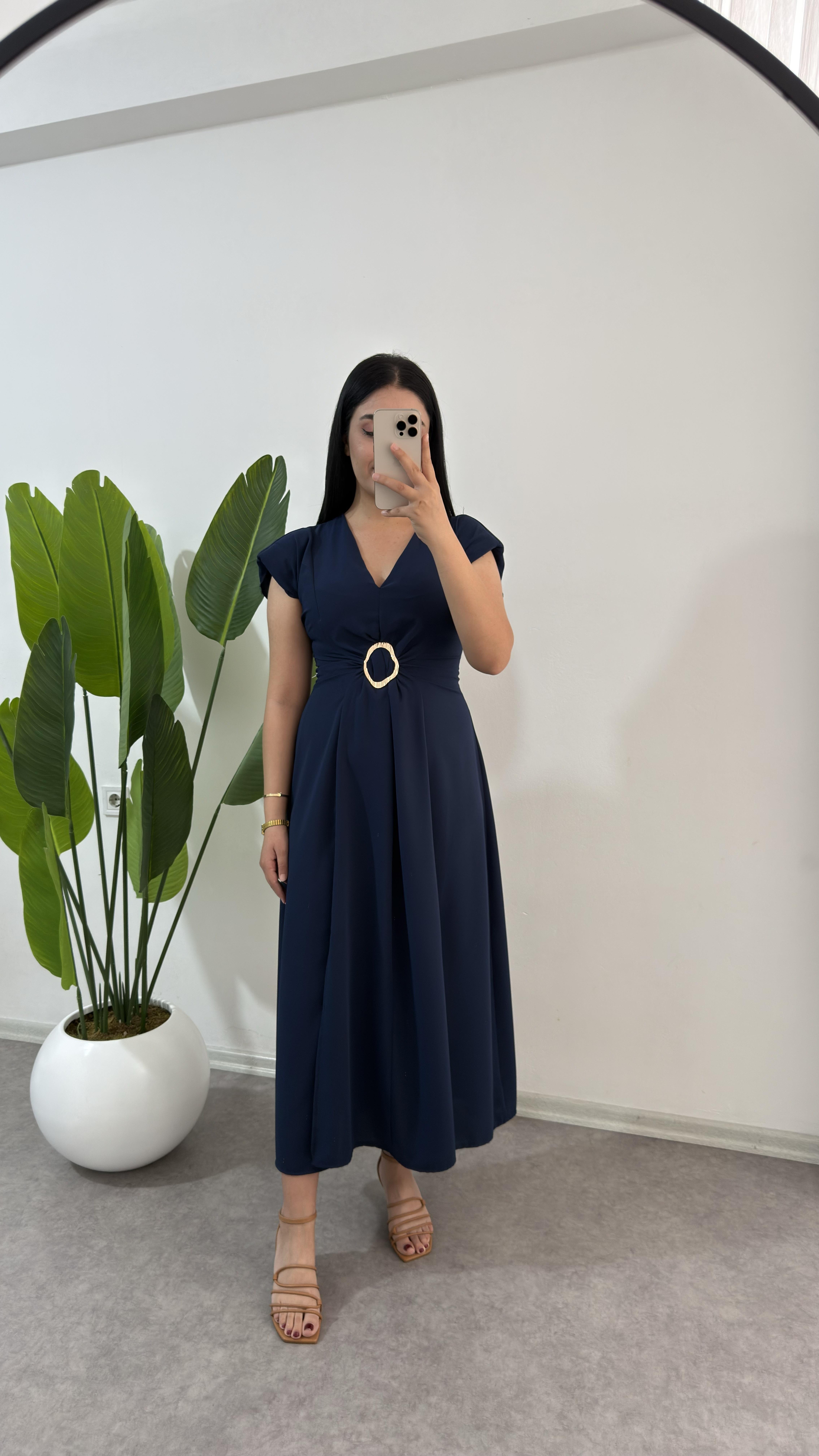 Meftun Lacivert Elbise