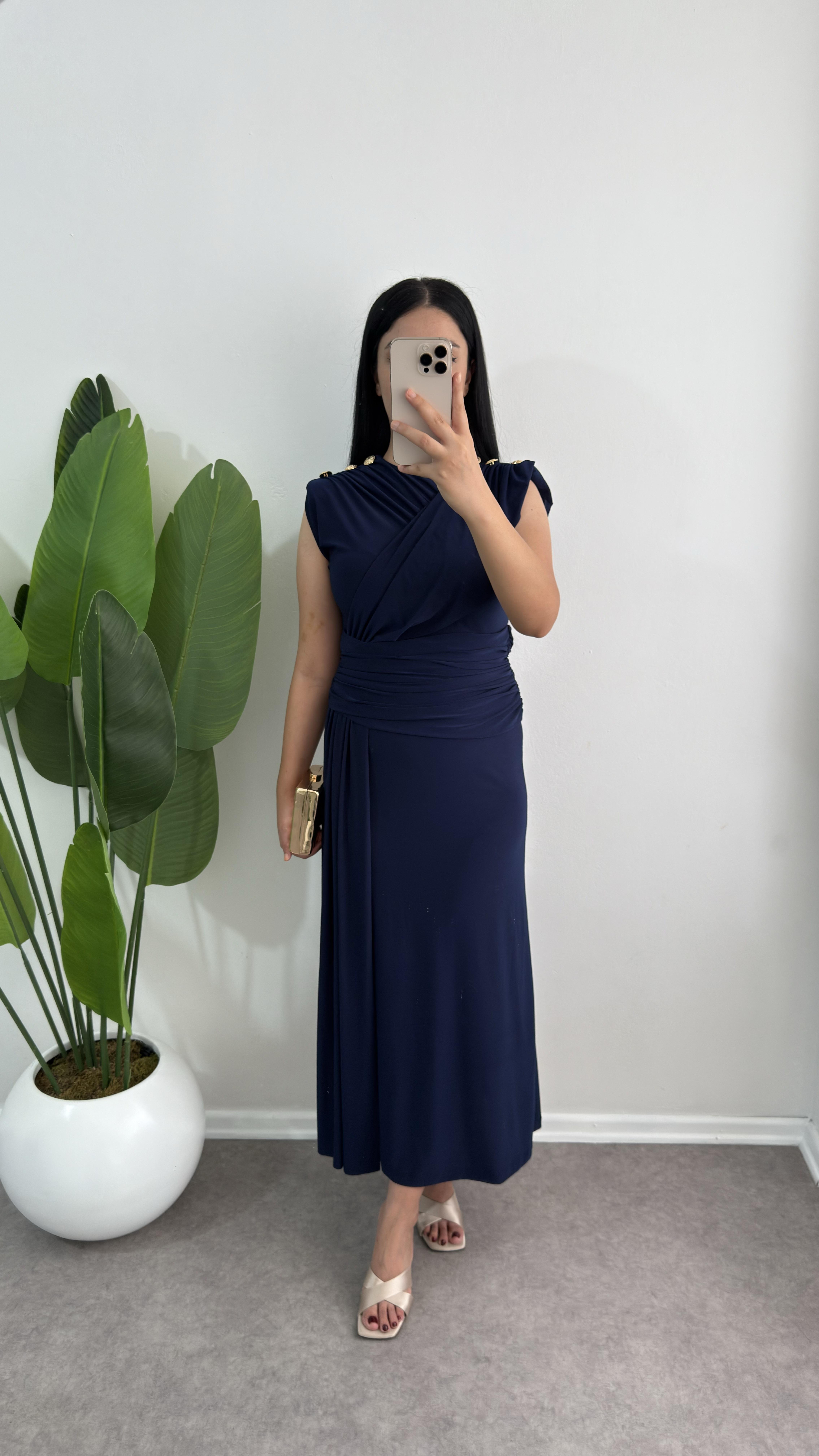 Mix Lacivert Sendy Elbise 