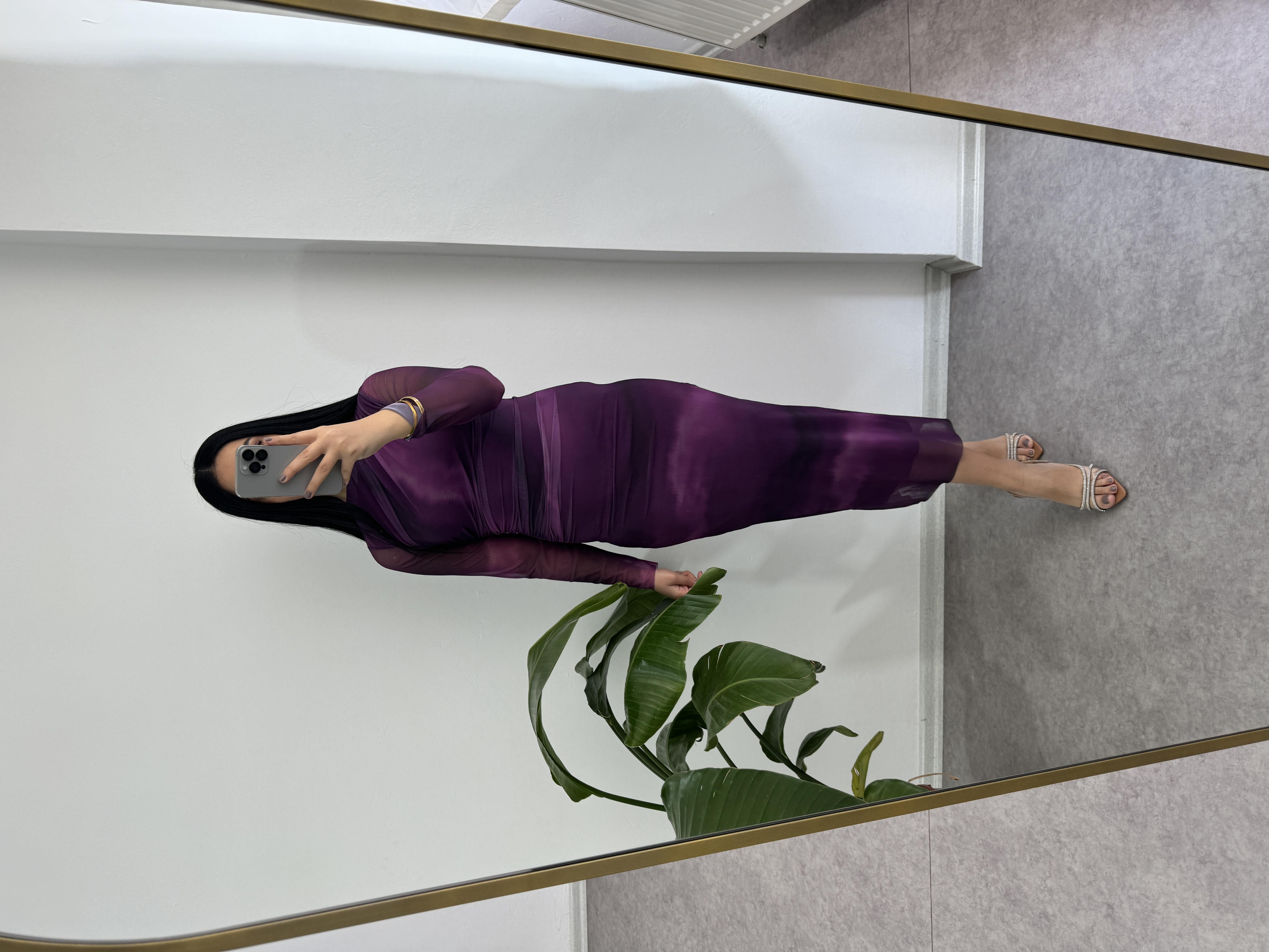 Mor Tül Elbise İçi Astarlı