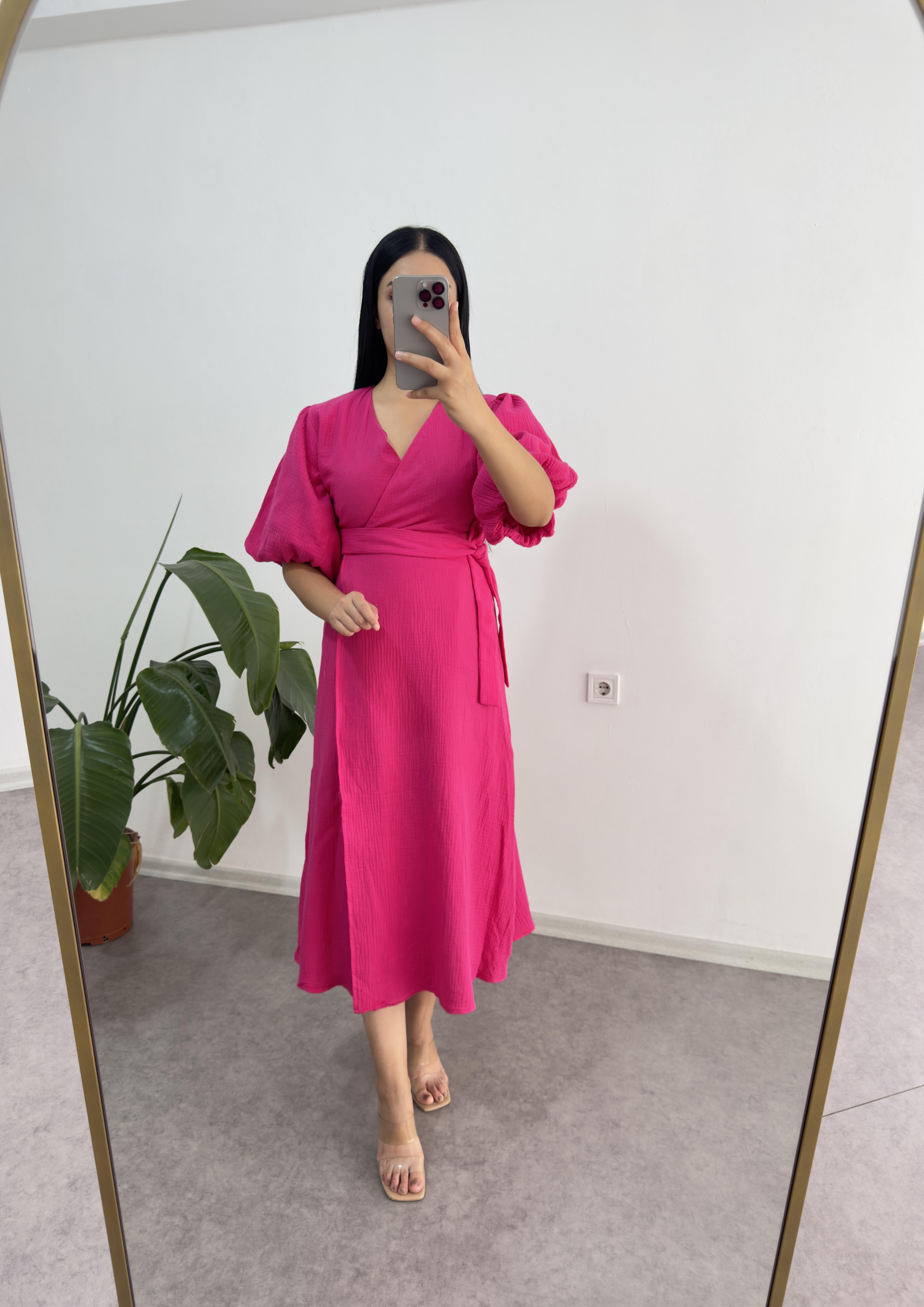 Müslim Kumaş Pembe Elbise