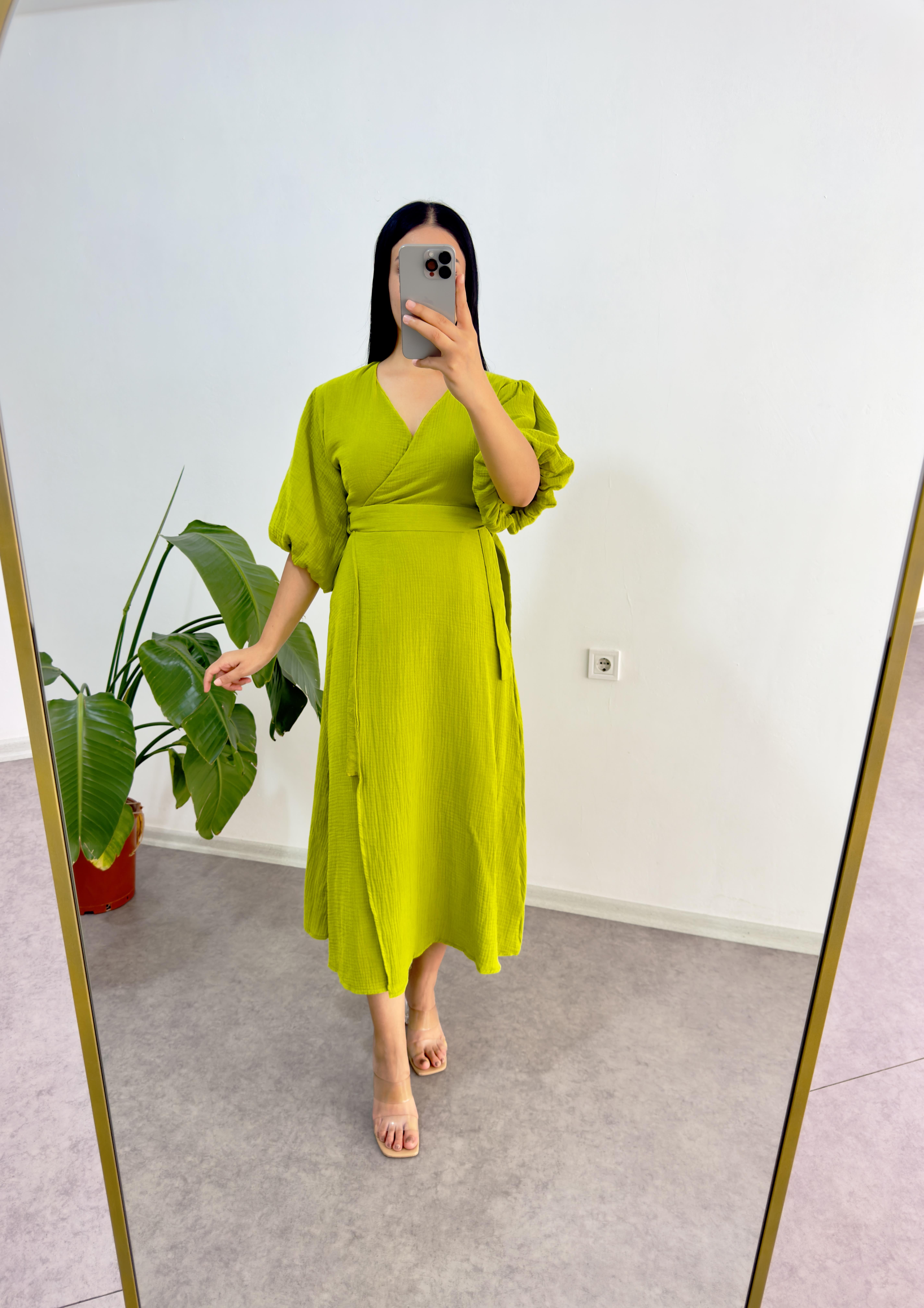 Müslim Kumaş Yeşil Elbise 