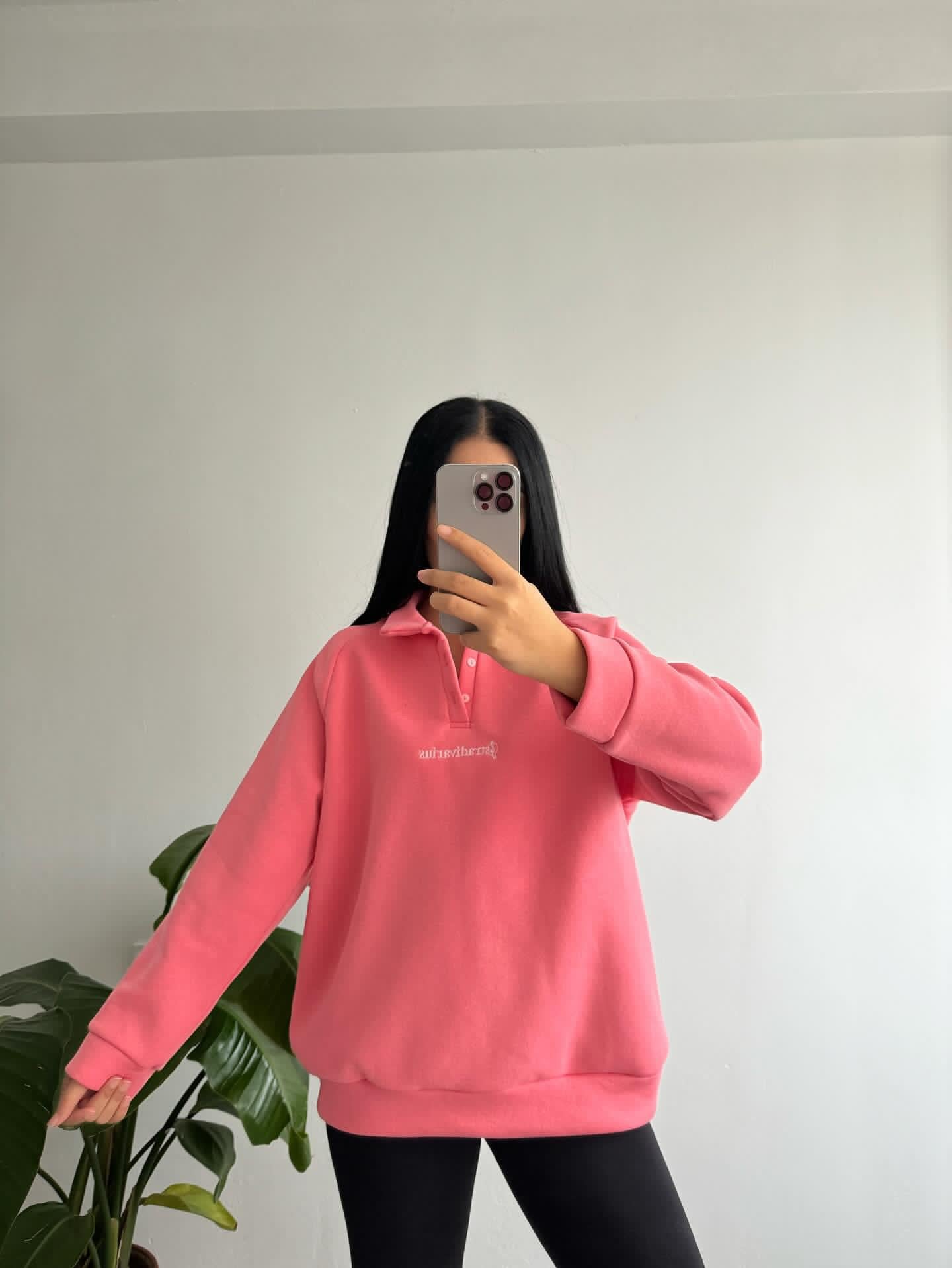 Pembe Polo yaka sweatshırt