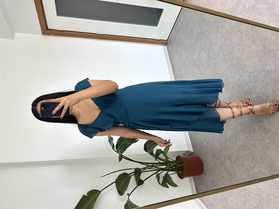 Petrol mavisi şifon elbise 