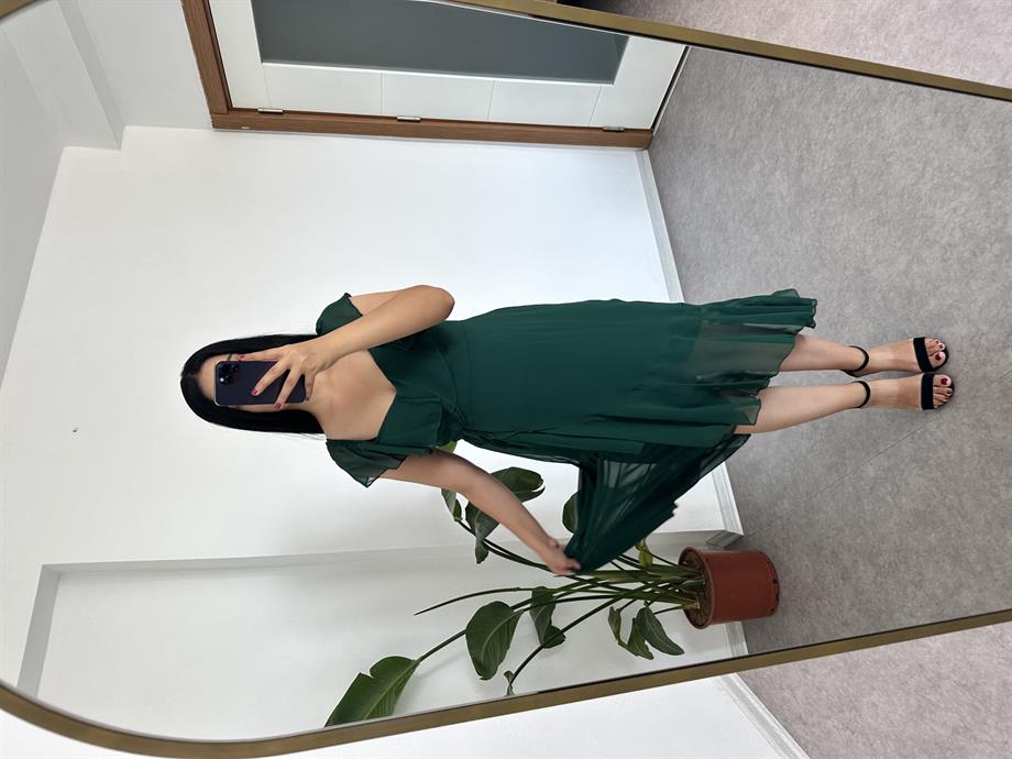 Petrol yeşili şifon astarlı elbise