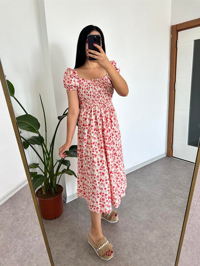 Poplin kare yaka elbise